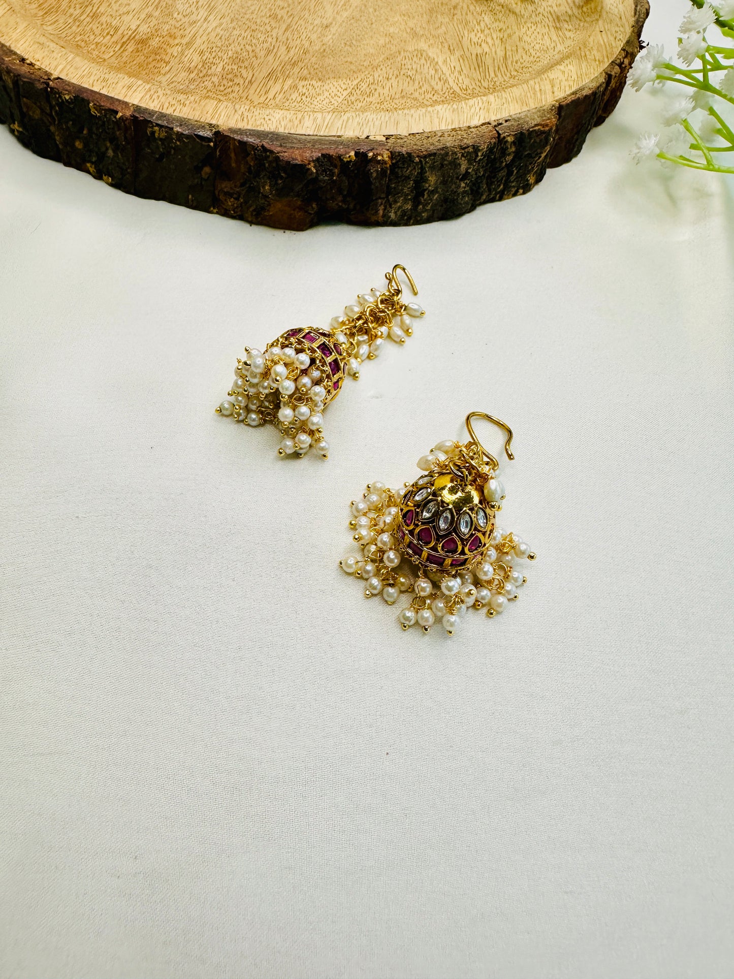 Rice Pearl Ruby Kemp Jhumki