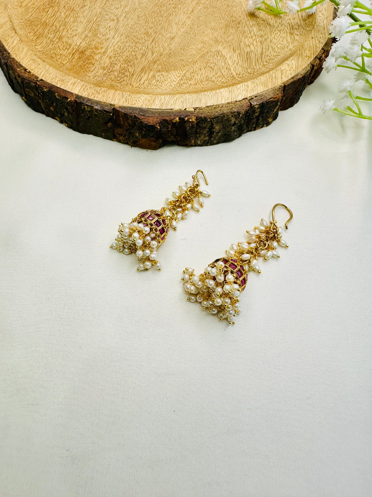 Rice Pearl Ruby Kemp Jhumki
