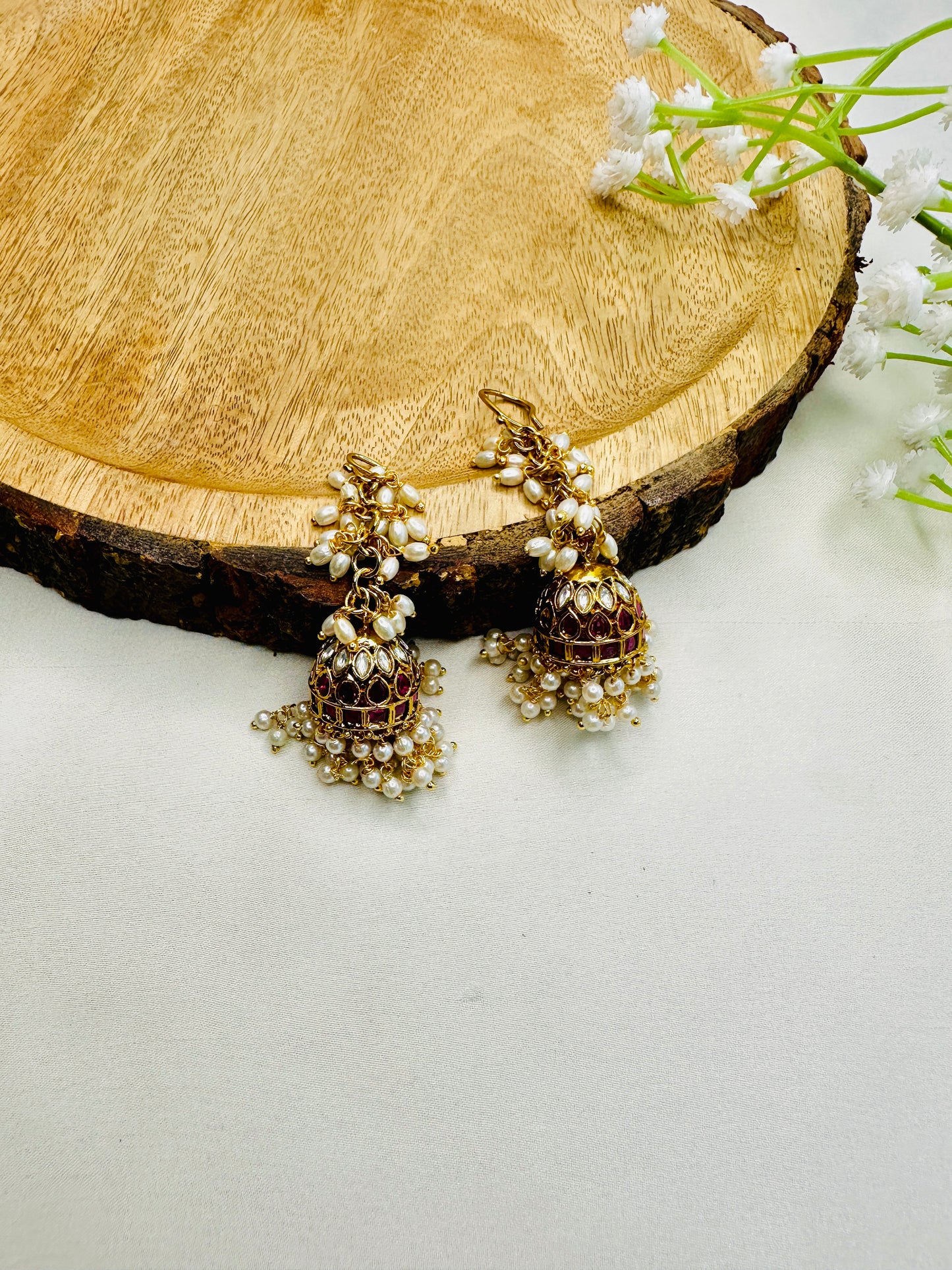 Rice Pearl Ruby Kemp Jhumki