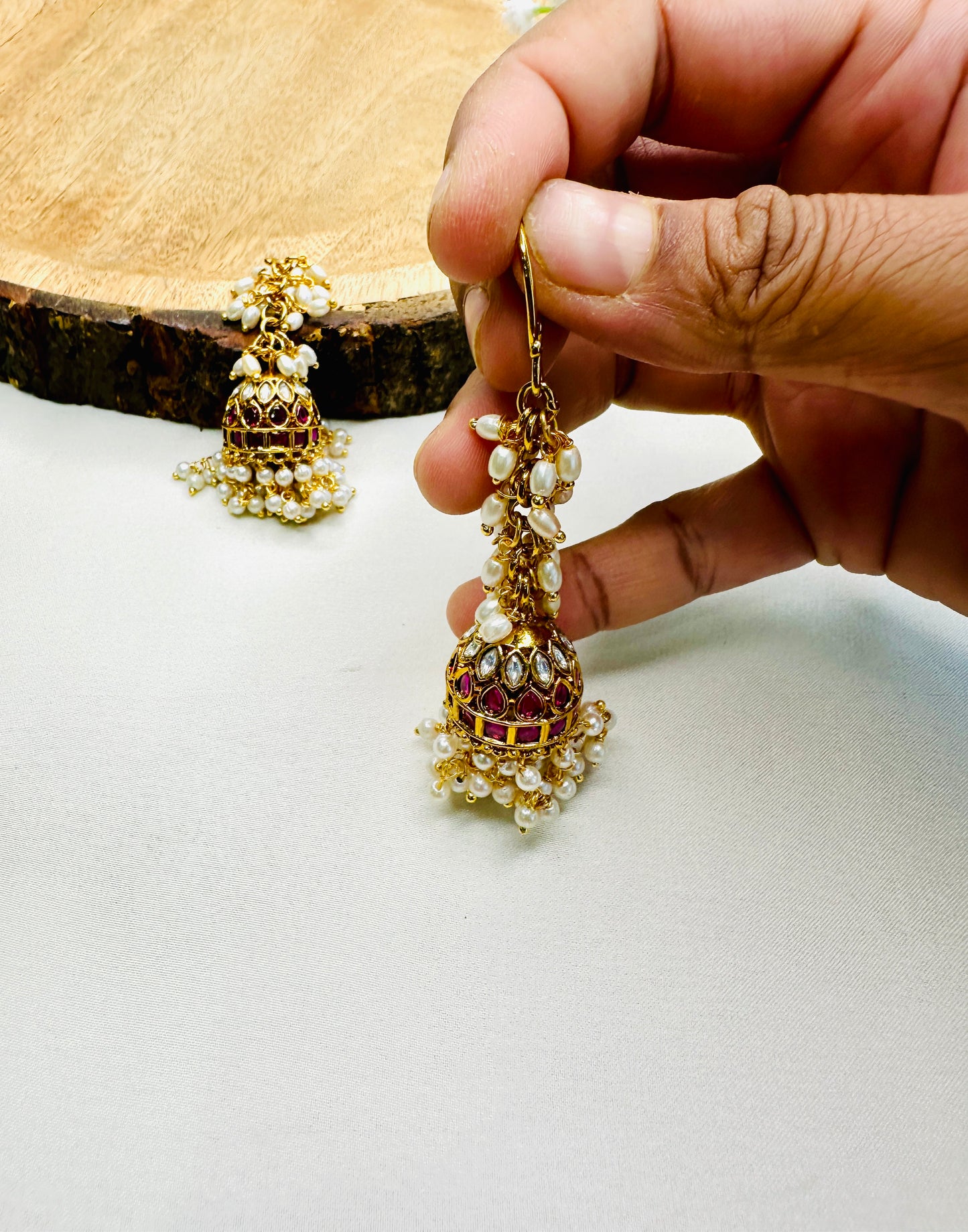 Rice Pearl Ruby Kemp Jhumki
