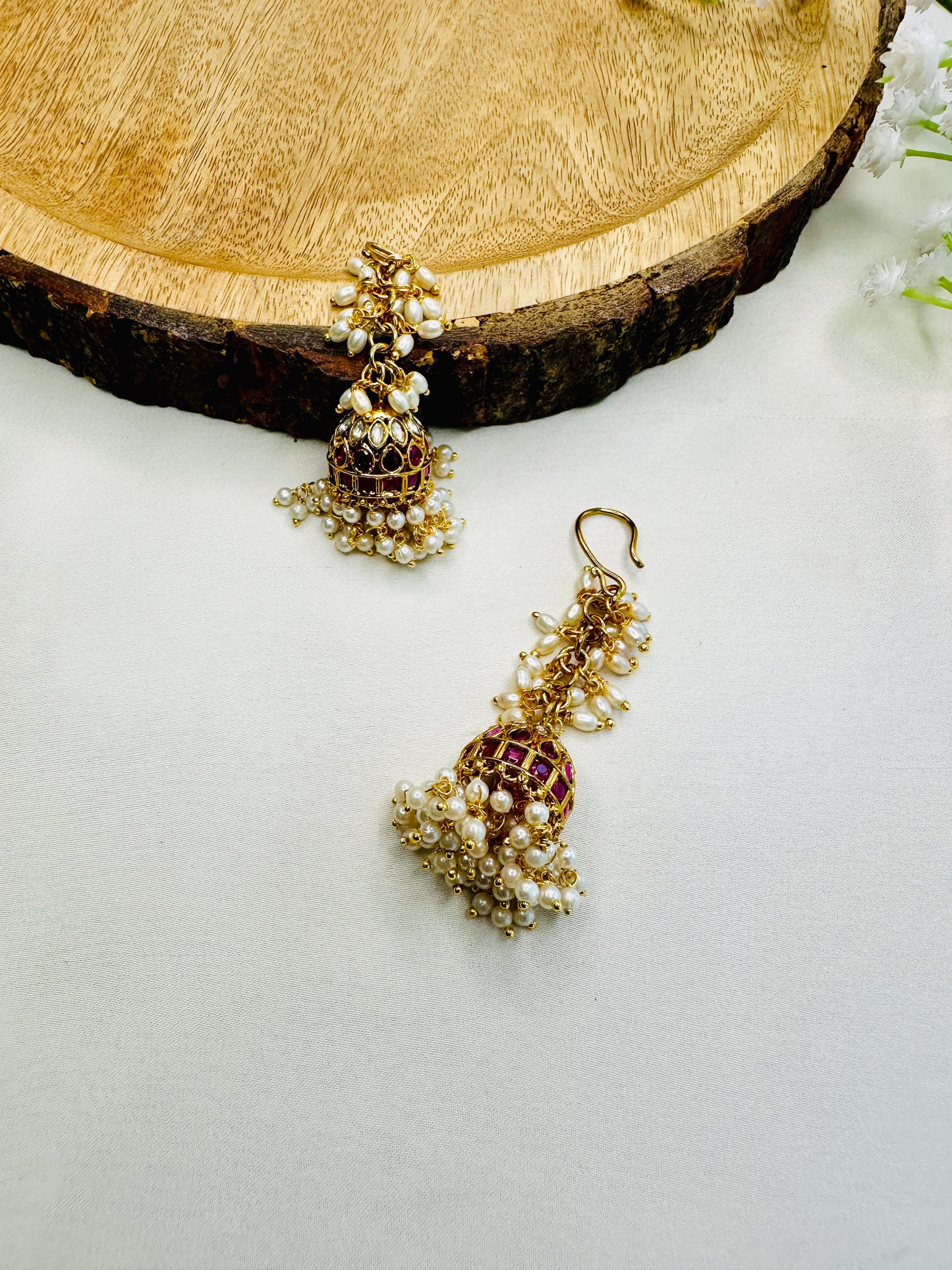 Rice Pearl Ruby Kemp Jhumki