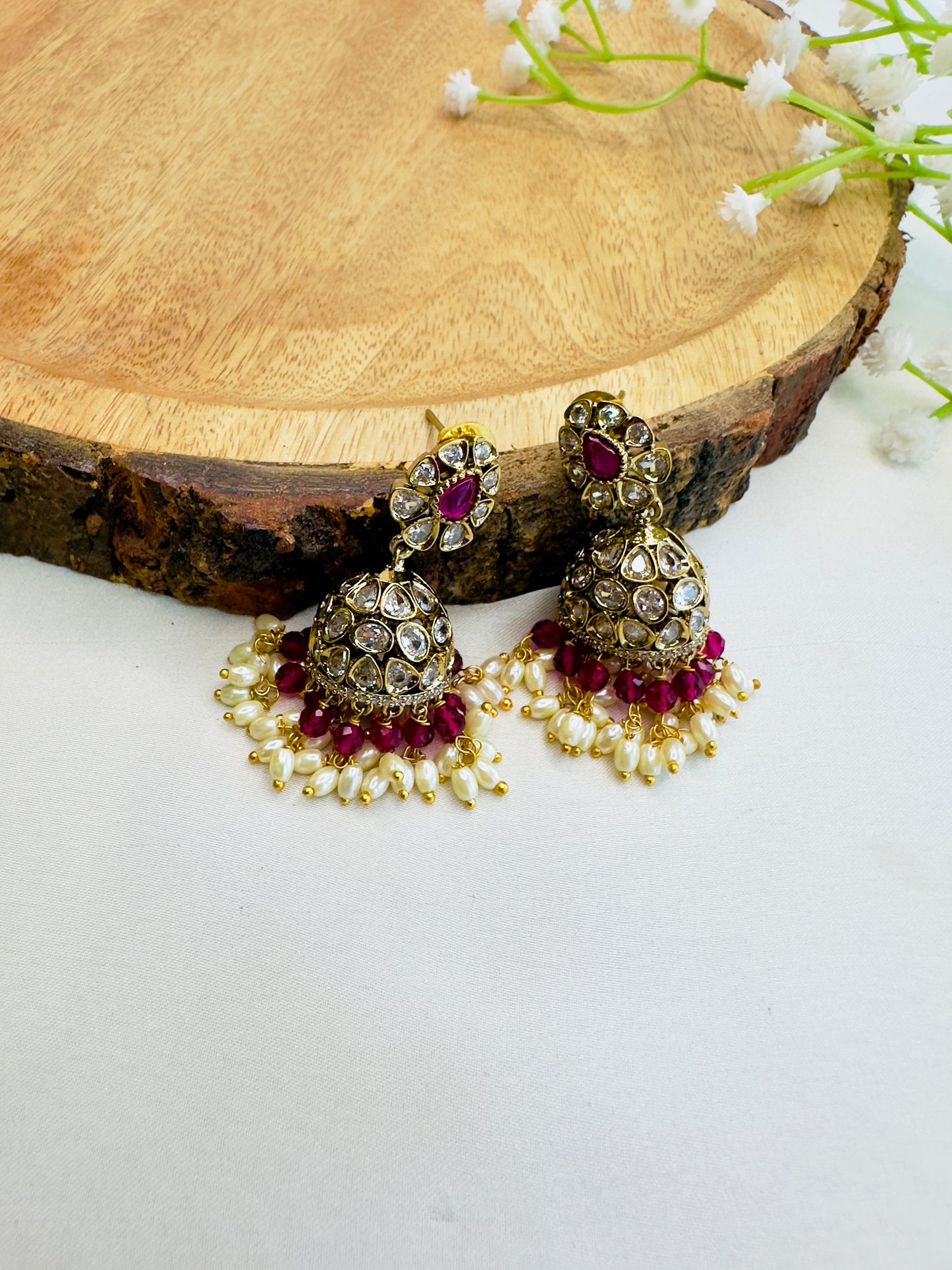 AD Antique Polish Jhumki Earrings