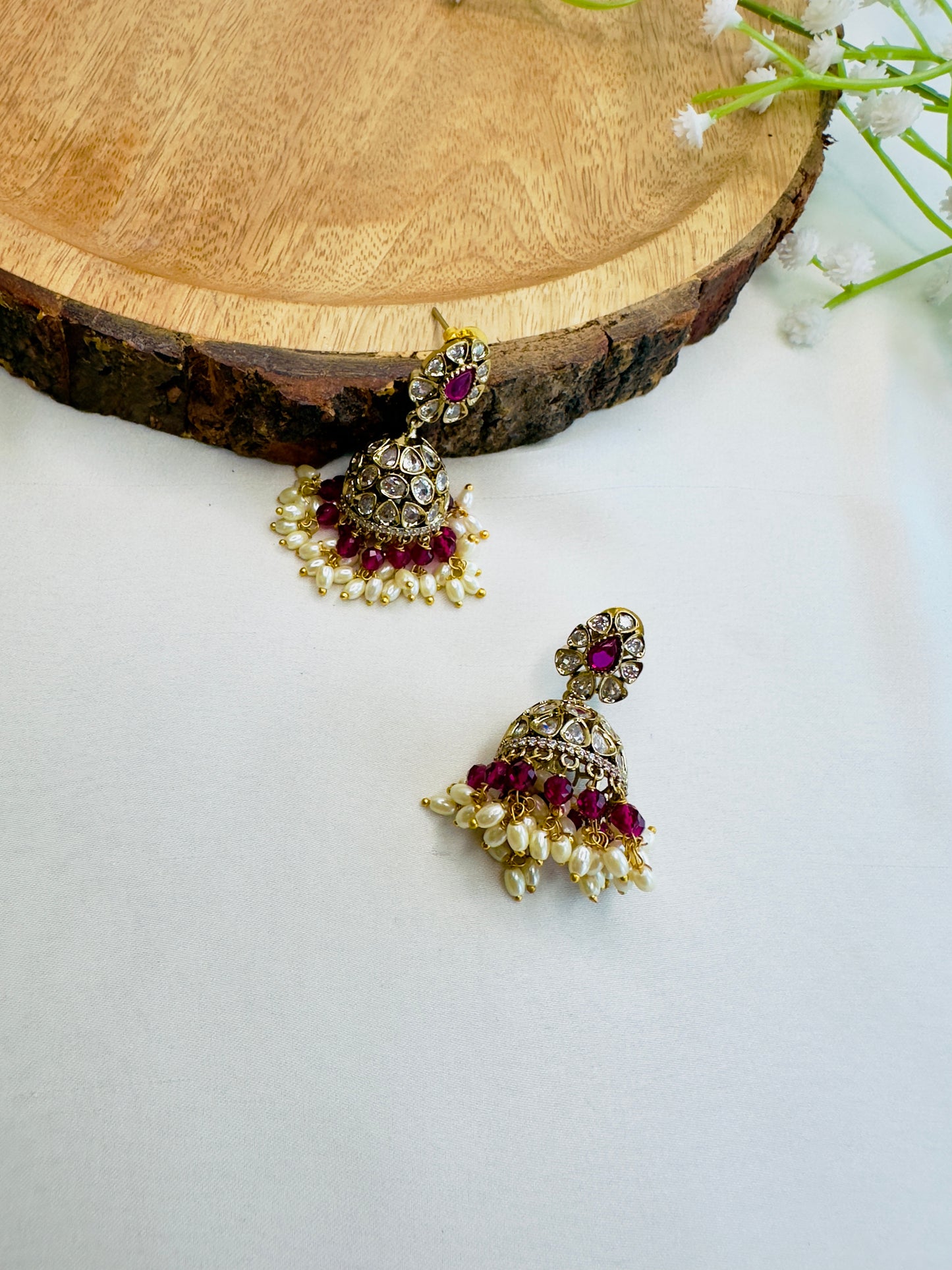 AD Antique Polish Jhumki Earrings