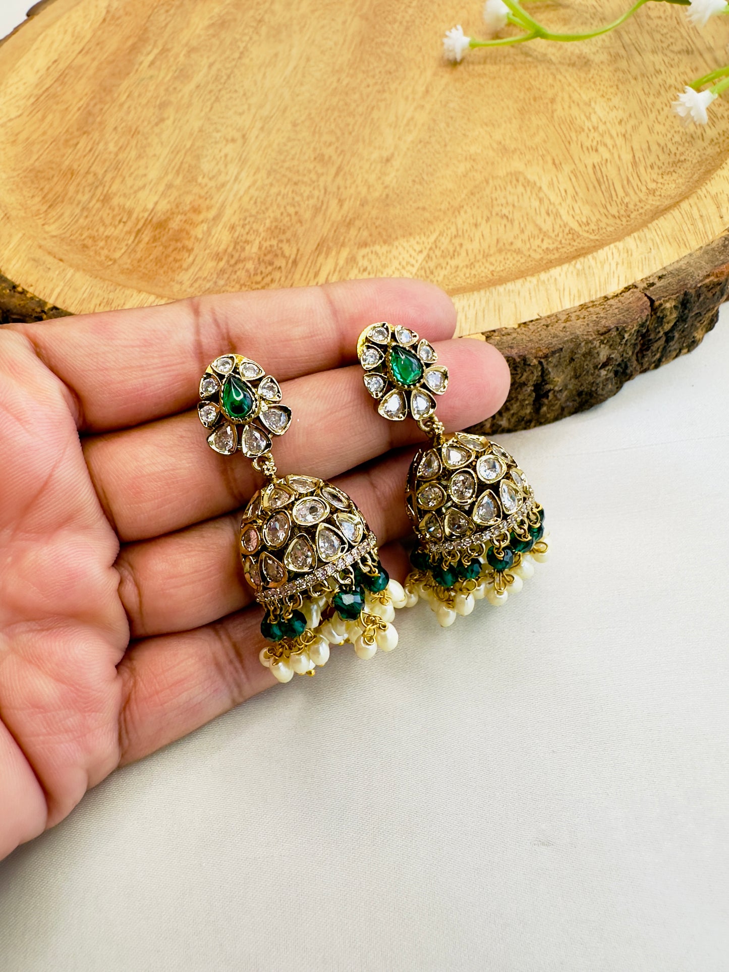 AD Antique Polish Jhumki Earrings