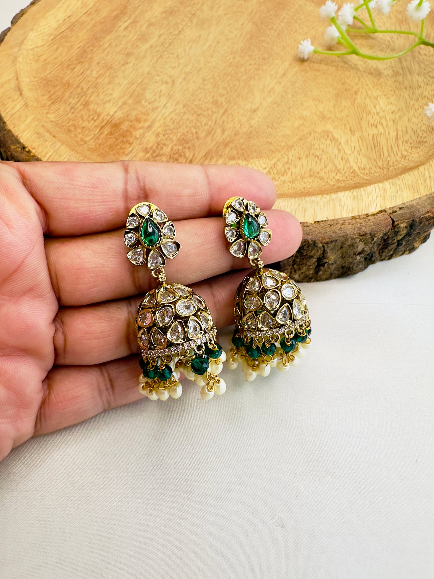 AD Antique Polish Jhumki Earrings