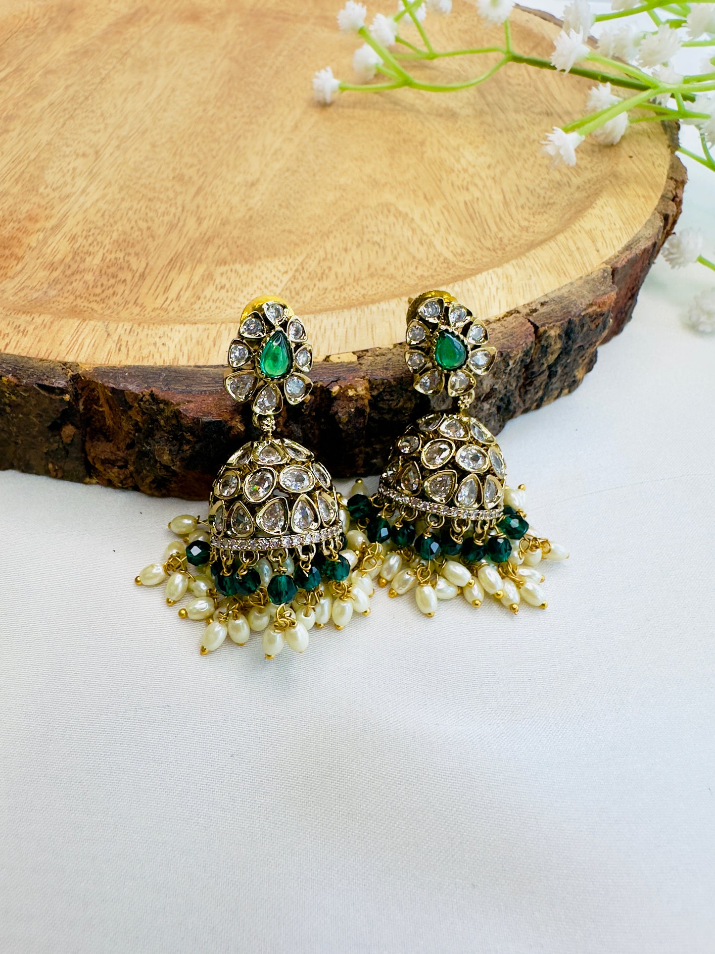 AD Antique Polish Jhumki Earrings