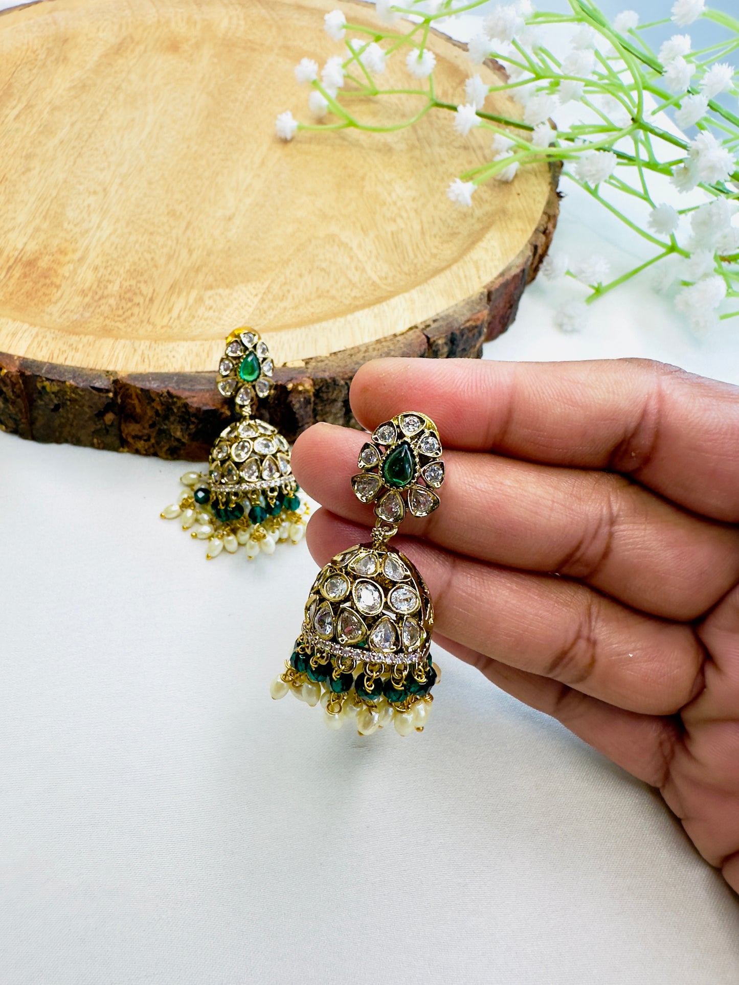 AD Antique Polish Jhumki Earrings