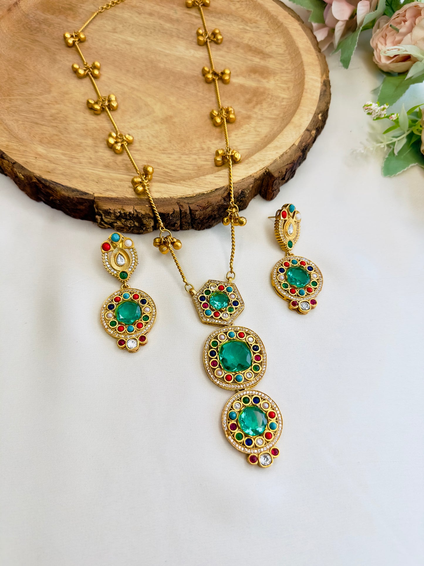 Three Pendant Ghungroo Necklace Set