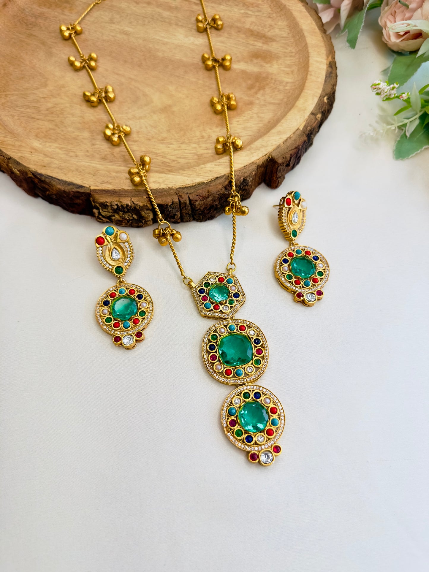 Three Pendant Ghungroo Necklace Set