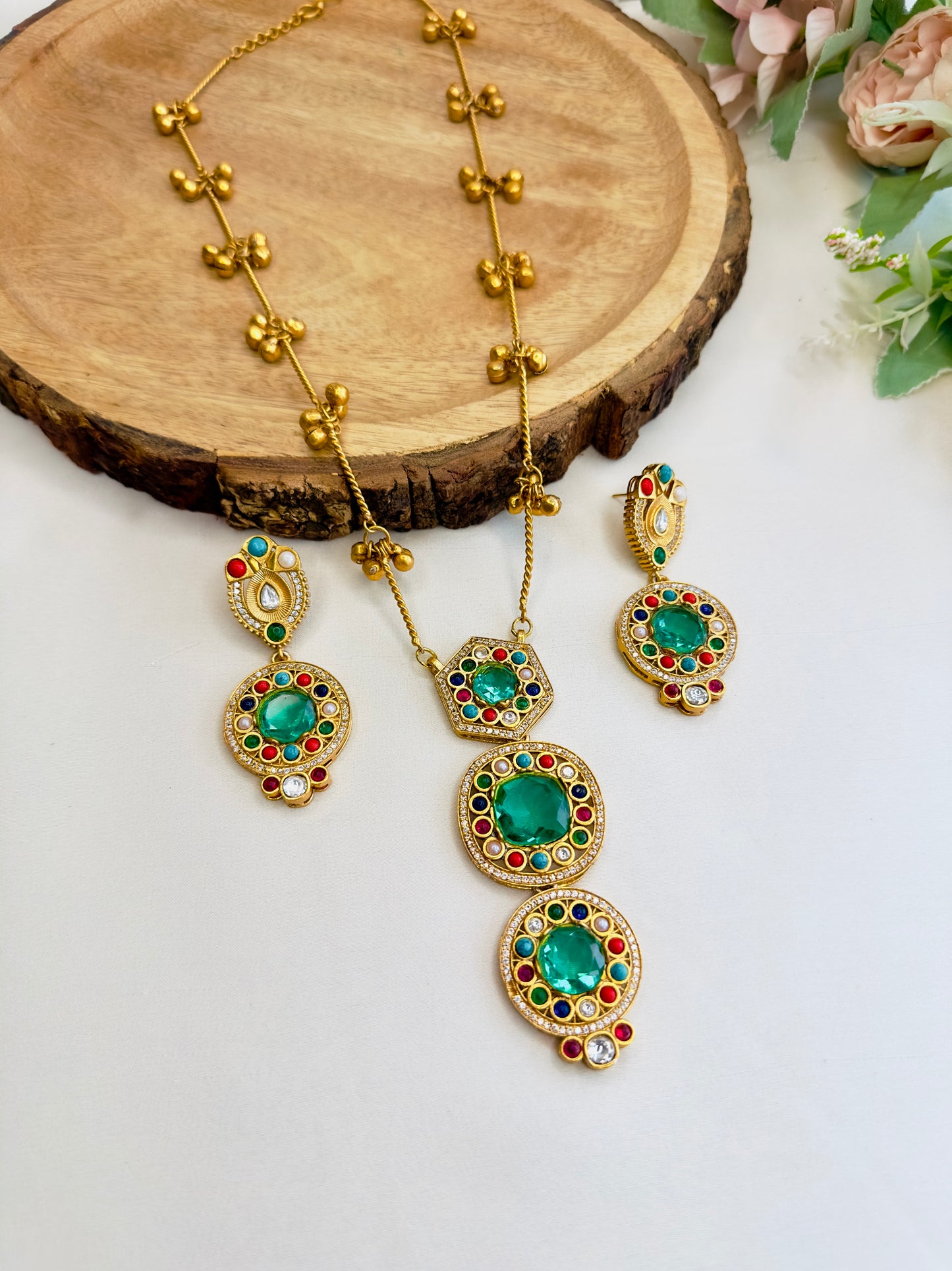Three Pendant Ghungroo Necklace Set