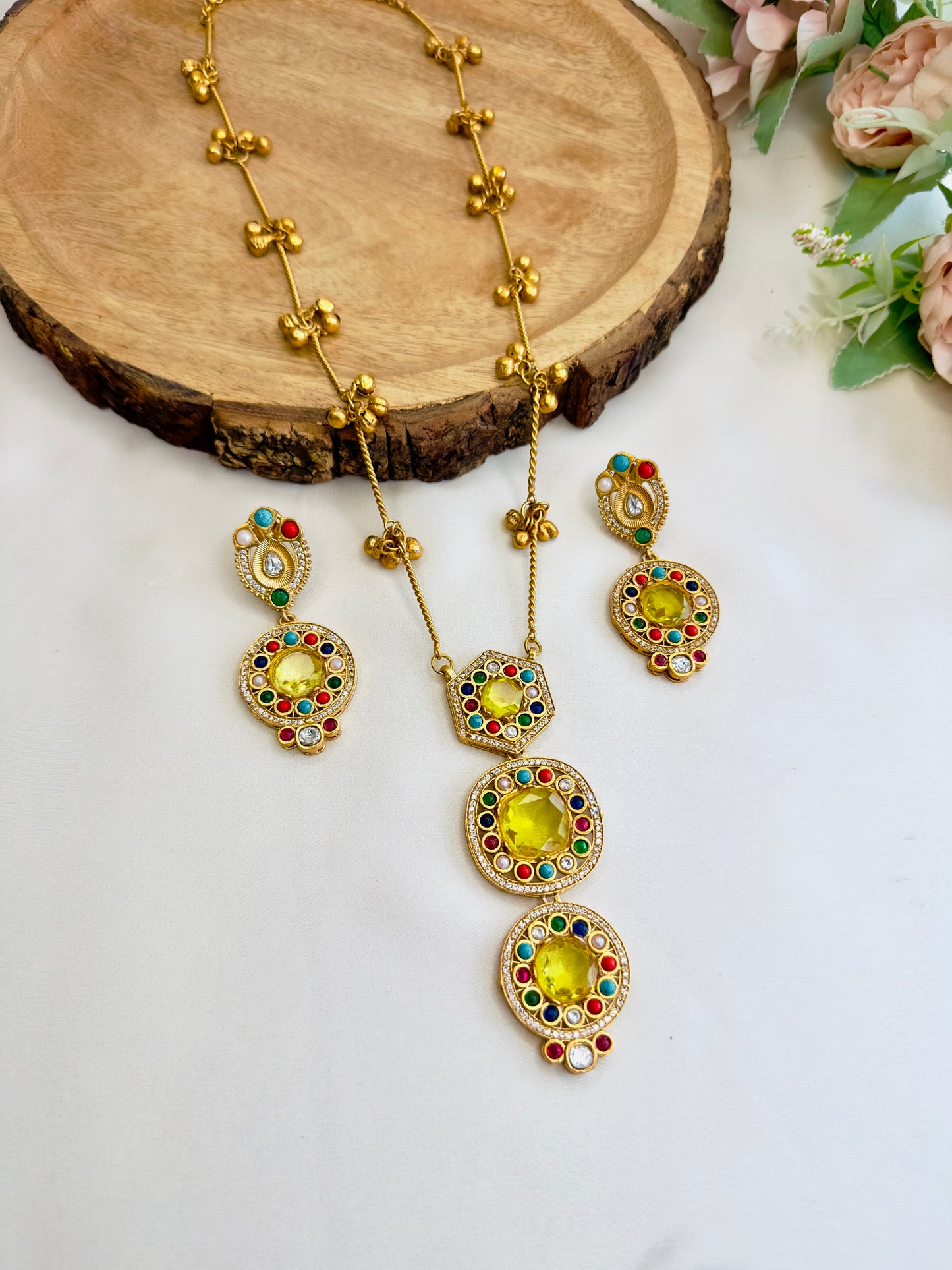 Three Pendant Ghungroo Necklace Set