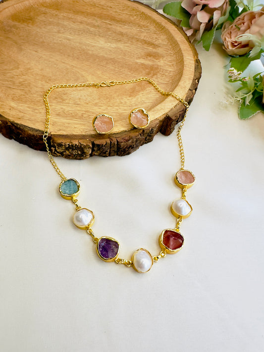 Multicolor Natural Stone Necklace Set