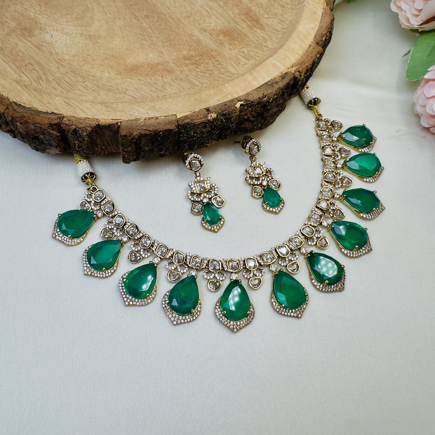 Tanzanite Doublet Kundan work Necklace Set