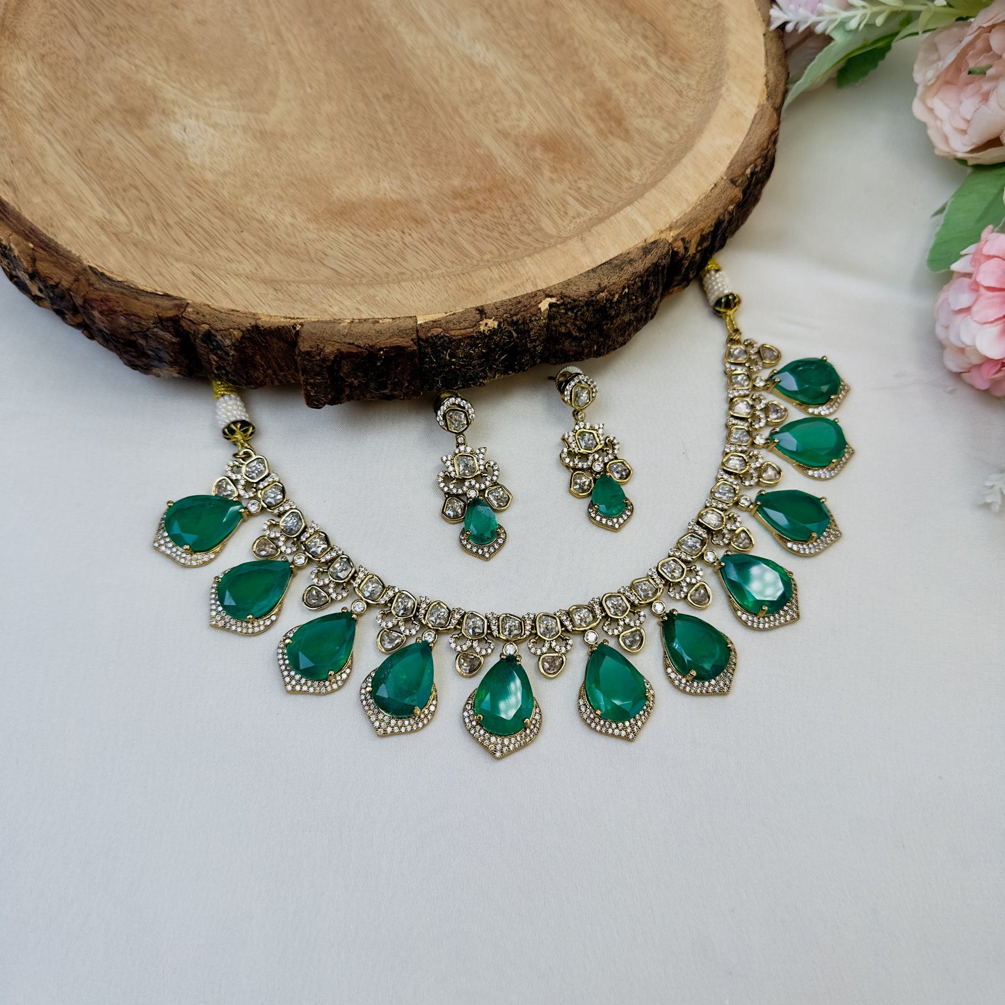 Tanzanite Doublet Kundan work Necklace Set