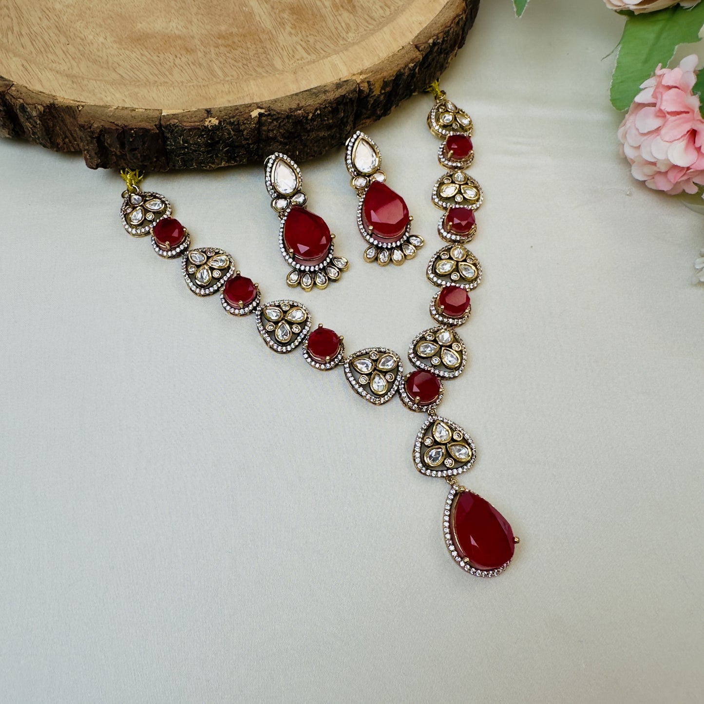 Red Doublet Moissanite Necklace Set