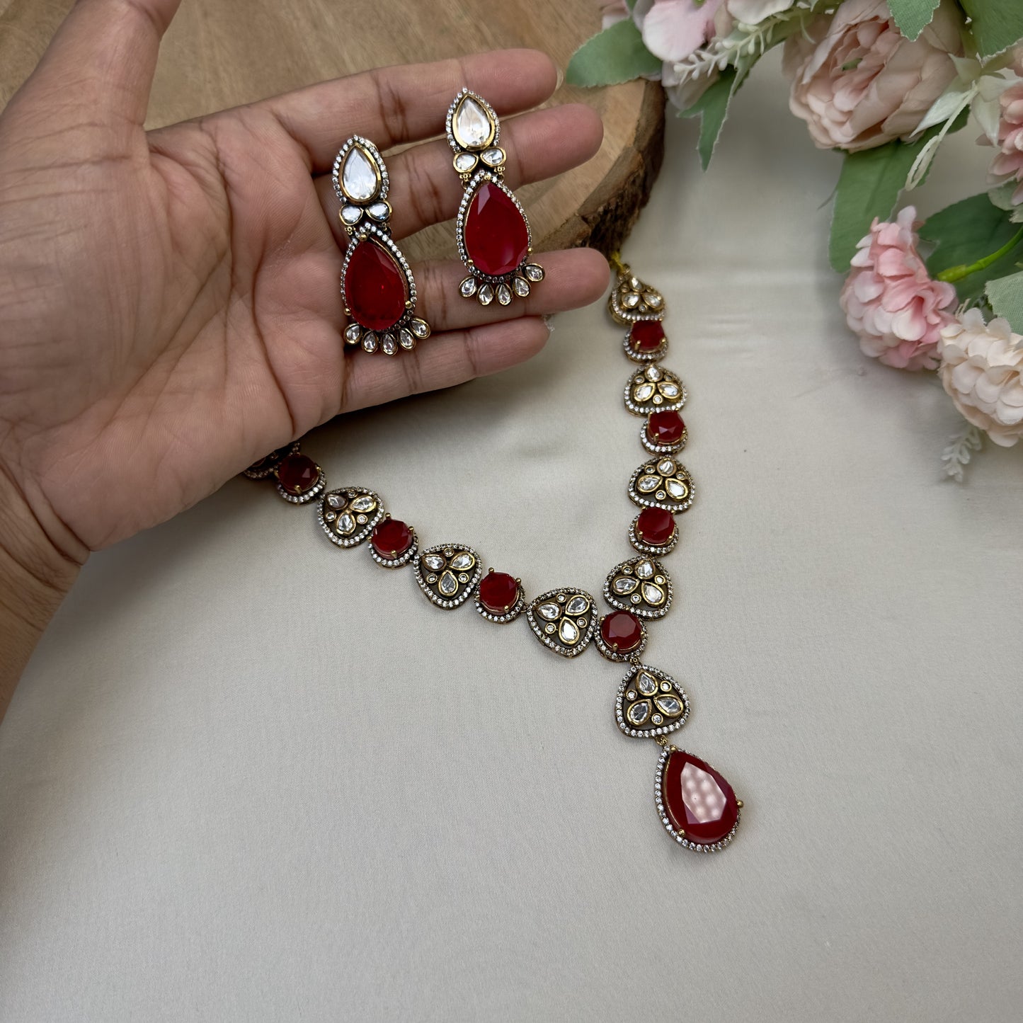 Red Doublet Moissanite Necklace Set