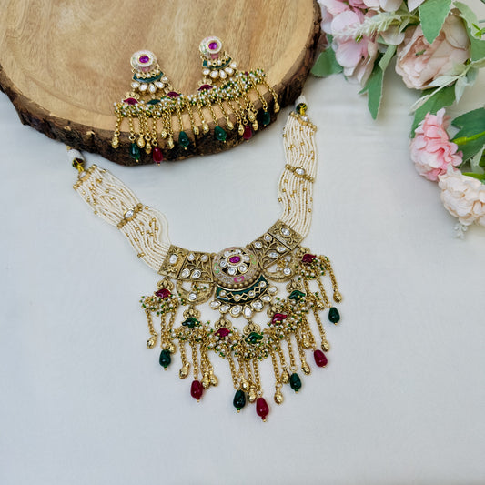 Rajwadi Meenakari Necklace Set