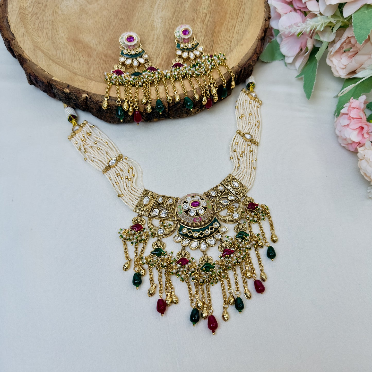 Rajwadi Meenakari Necklace Set