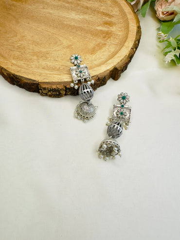 Sleek Long Silver Replica Jhumka Earrings