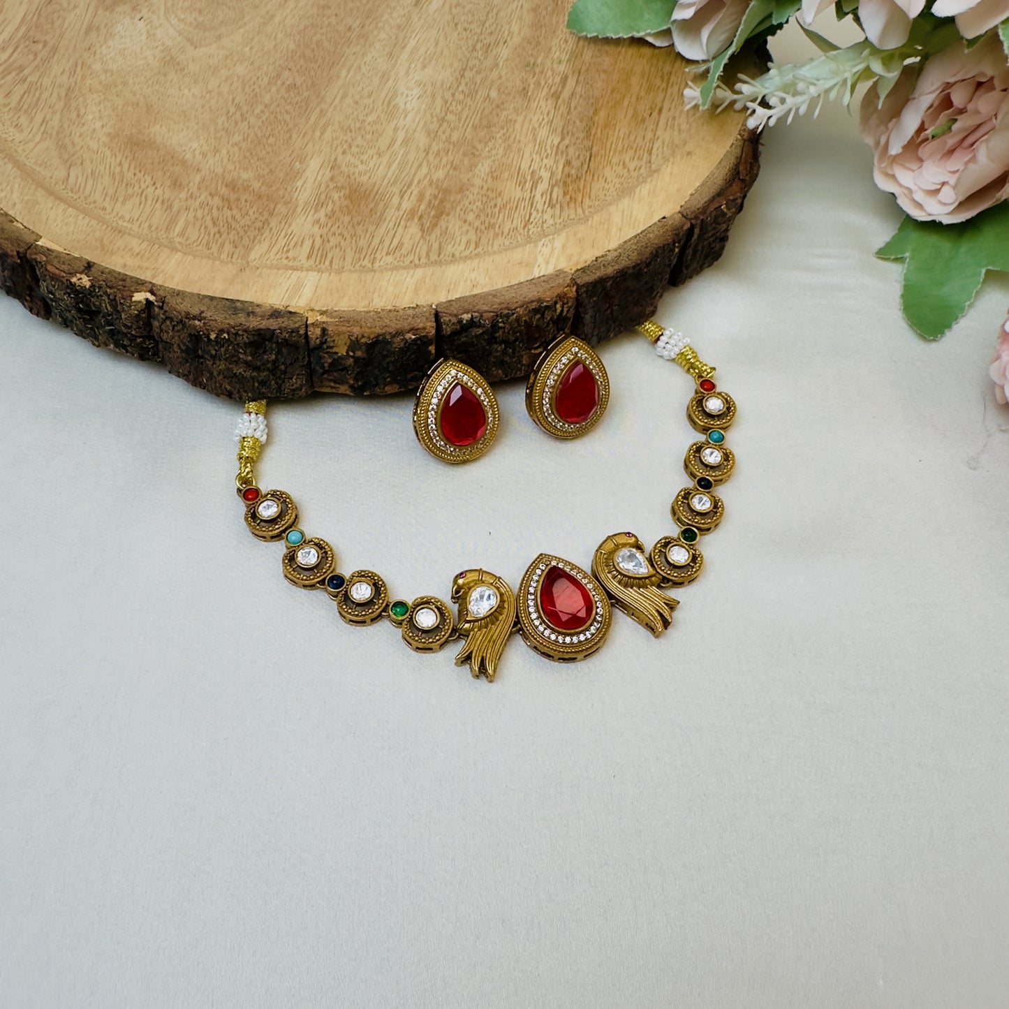 Bird Motif Doublet Short Necklace Set