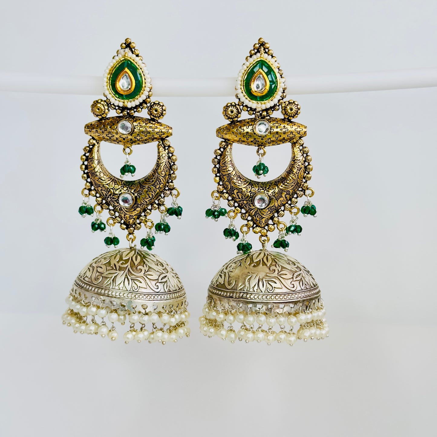 Dual Tone Silver replica Chandbaali Jhumki Earrings