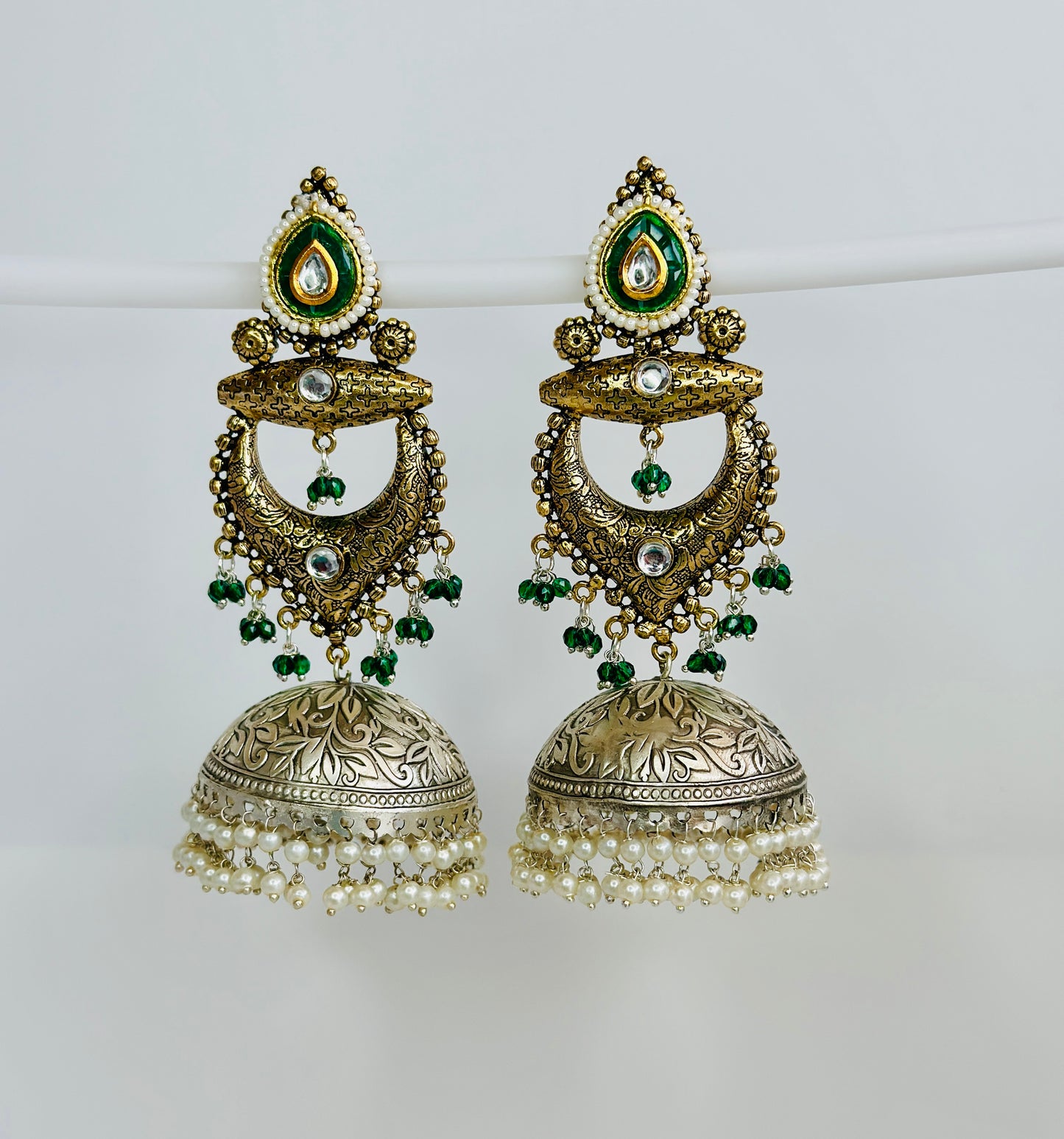 Dual Tone Silver replica Chandbaali Jhumki Earrings