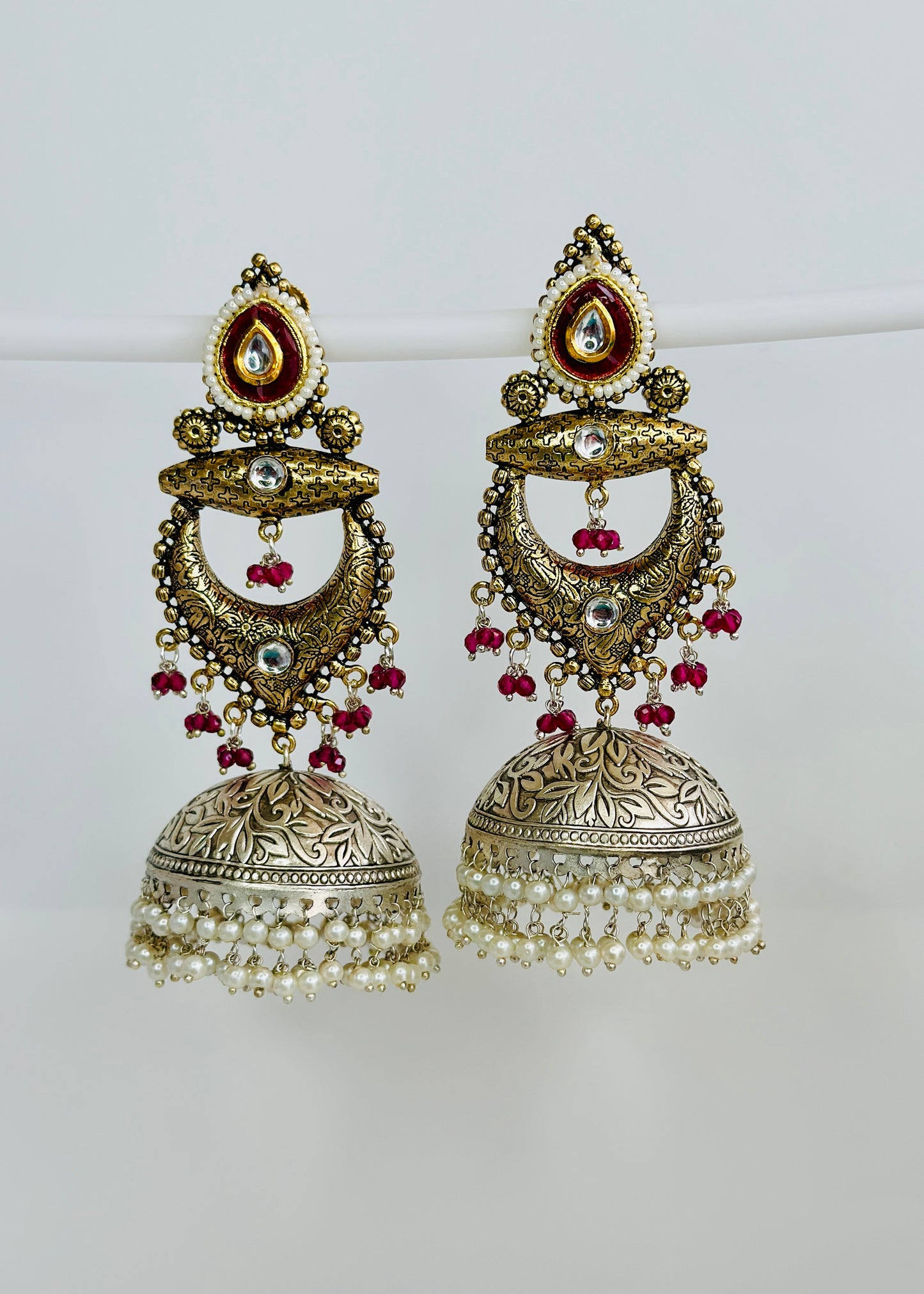 Dual Tone Silver replica Chandbaali Jhumki Earrings