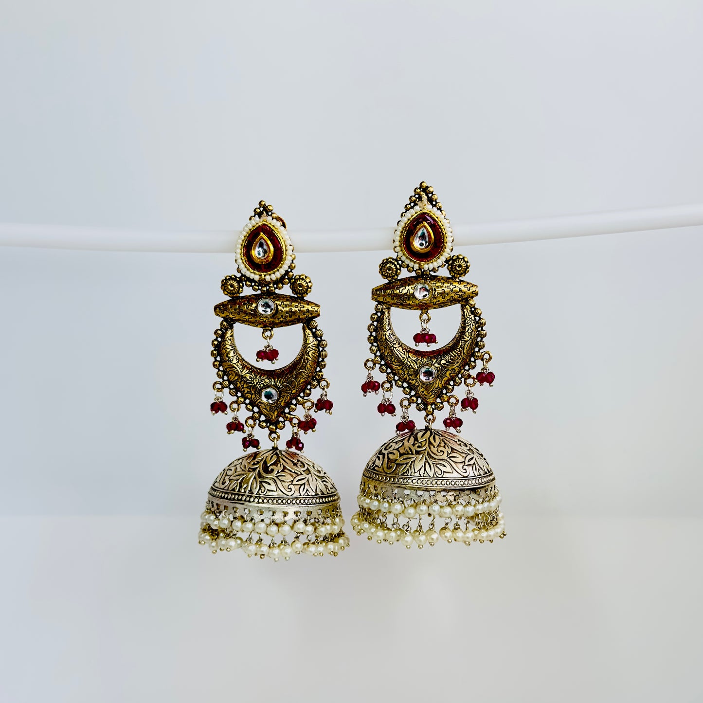 Dual Tone Silver replica Chandbaali Jhumki Earrings