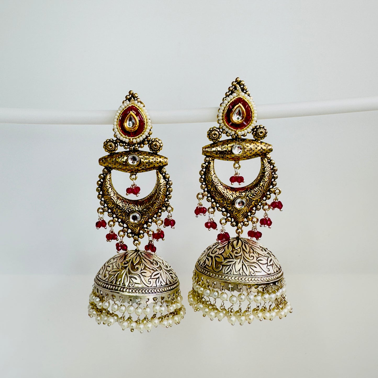 Dual Tone Silver replica Chandbaali Jhumki Earrings