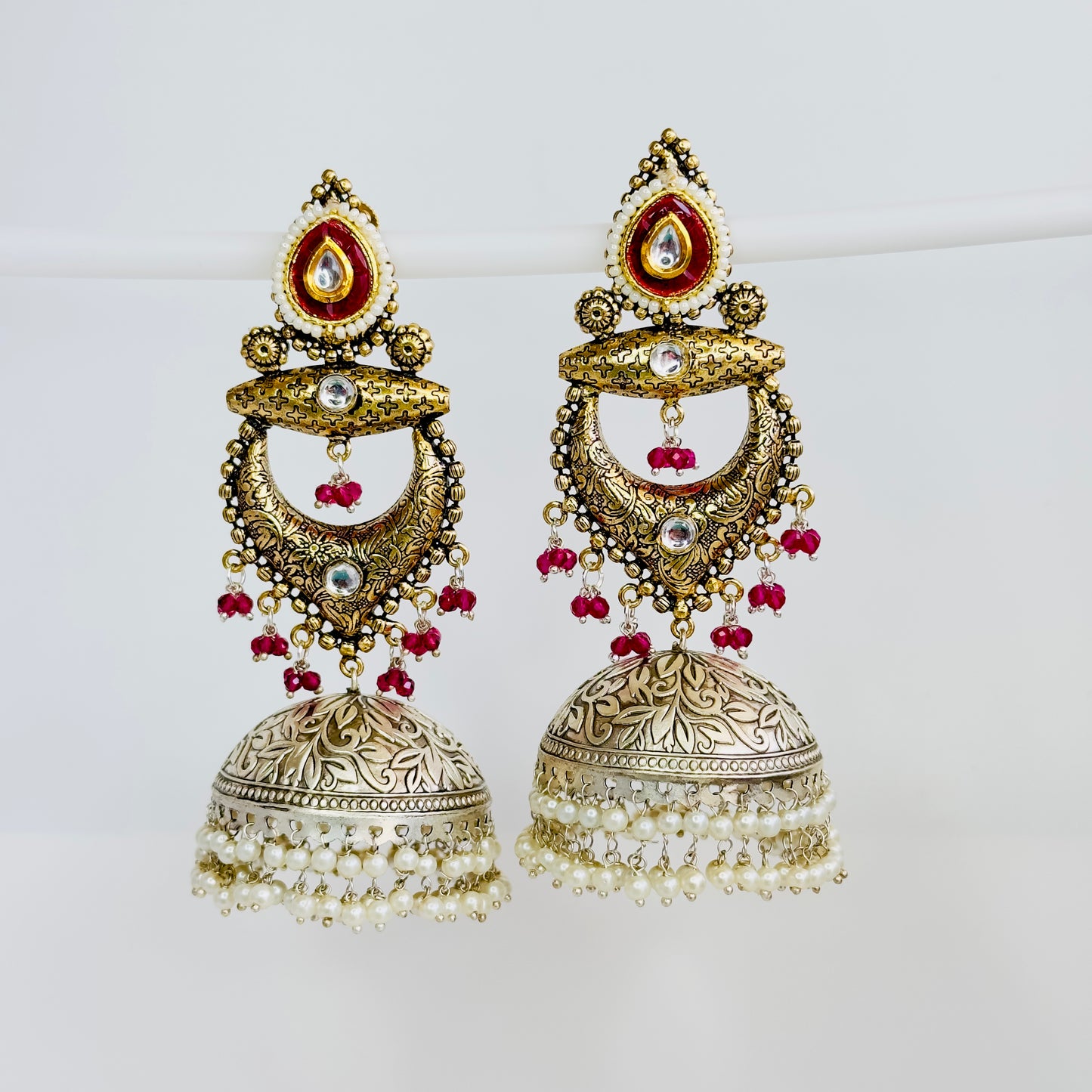 Dual Tone Silver replica Chandbaali Jhumki Earrings