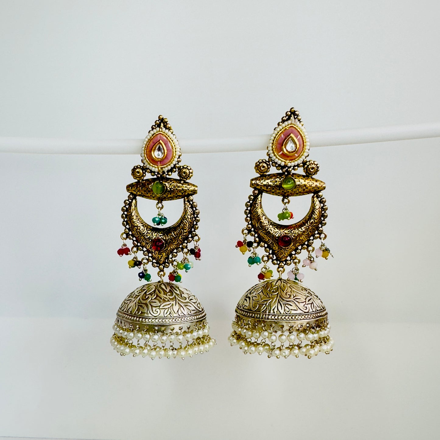 Dual Tone Silver replica Chandbaali Jhumki Earrings