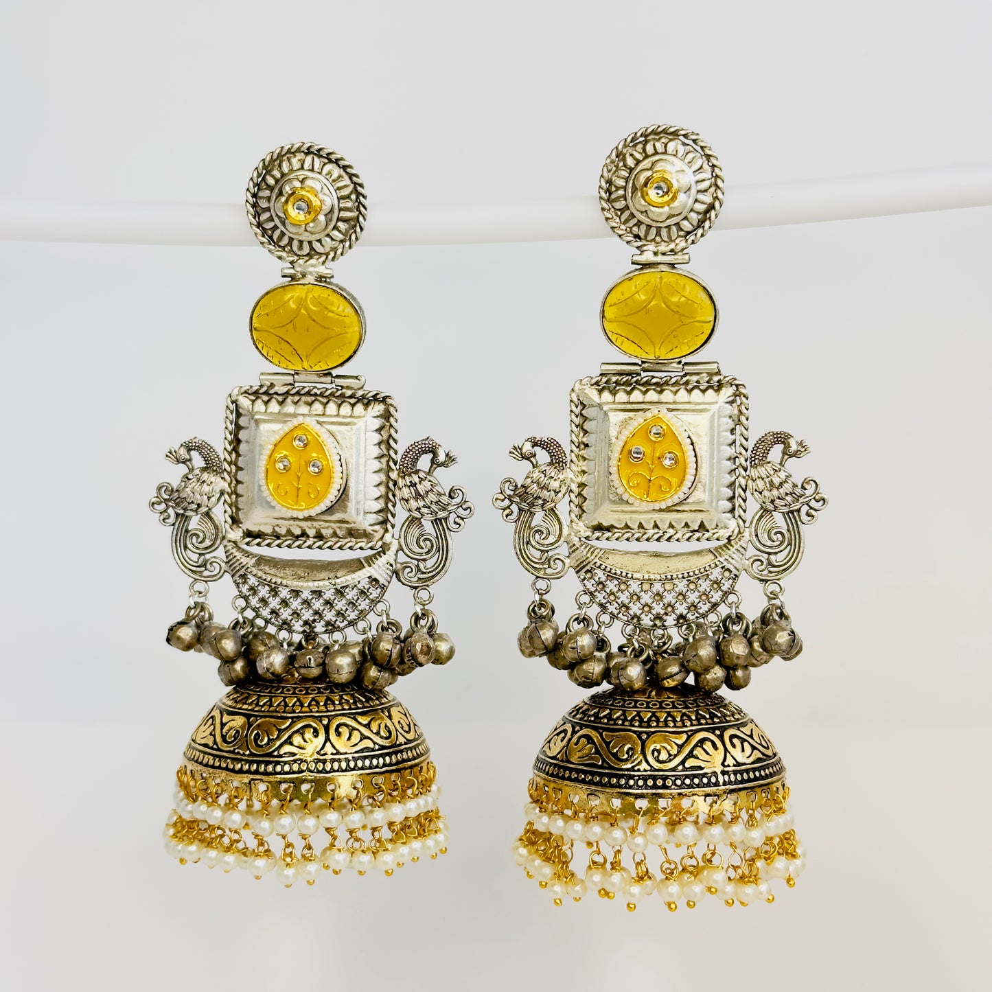 Dual Tone Peacock Jhumka Earrings