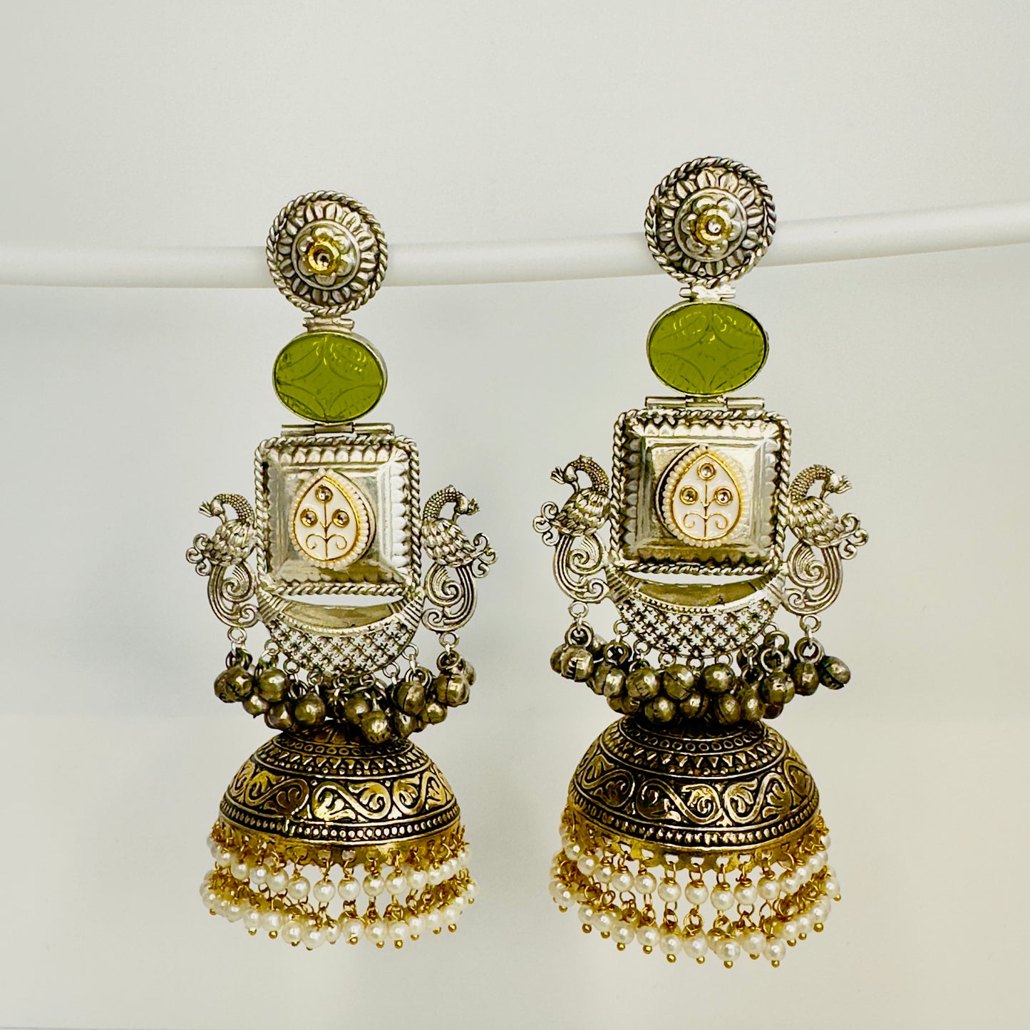Dual Tone Peacock Jhumka Earrings