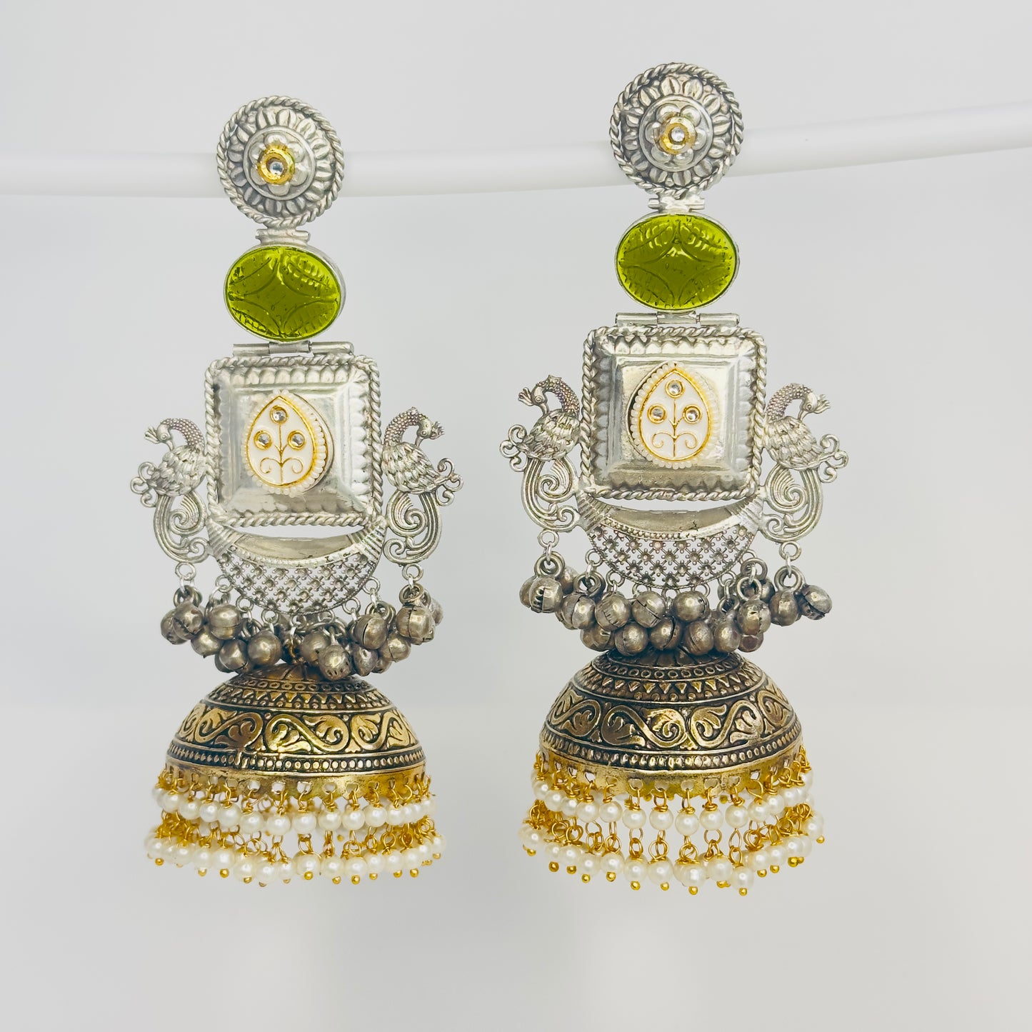 Dual Tone Peacock Jhumka Earrings