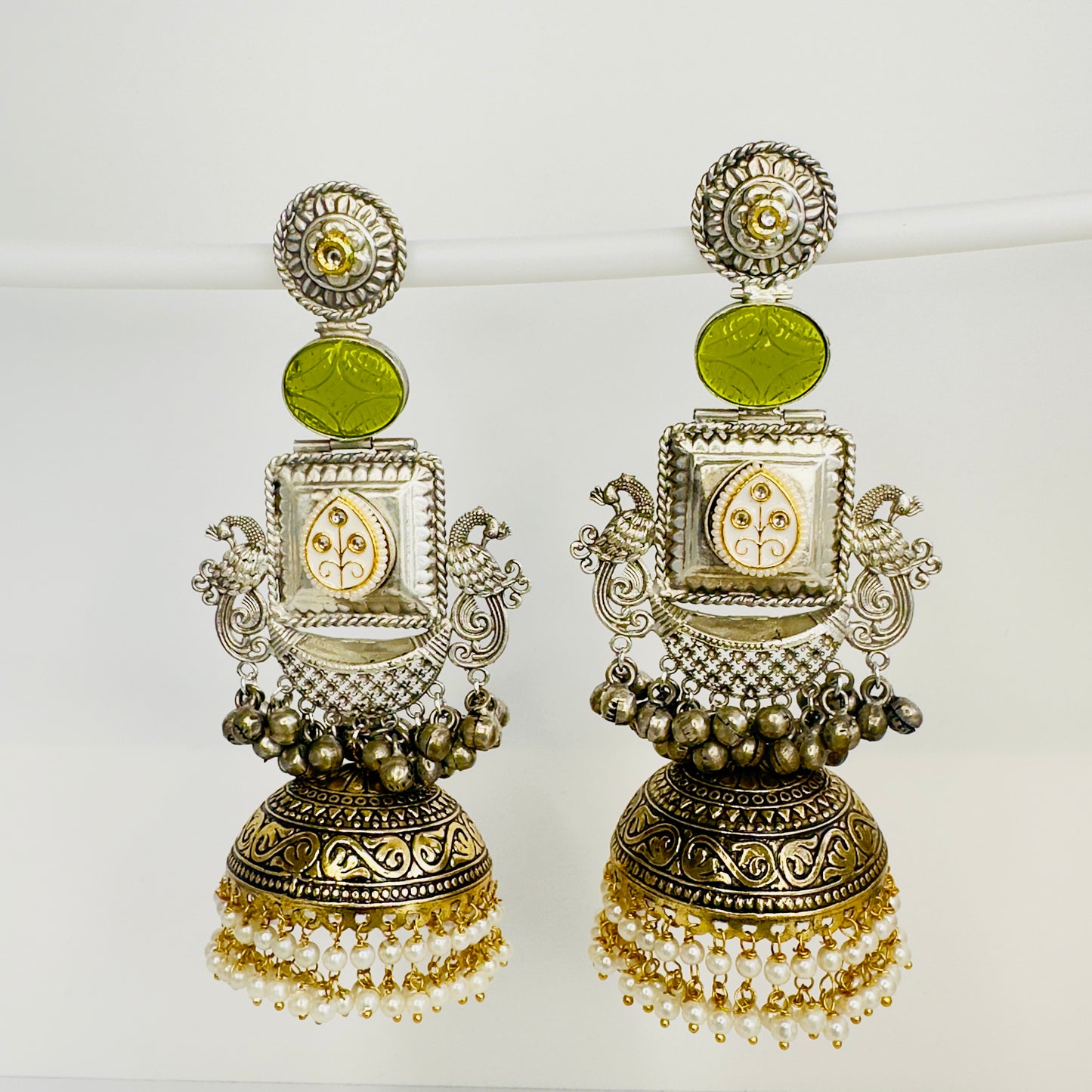 Dual Tone Peacock Jhumka Earrings