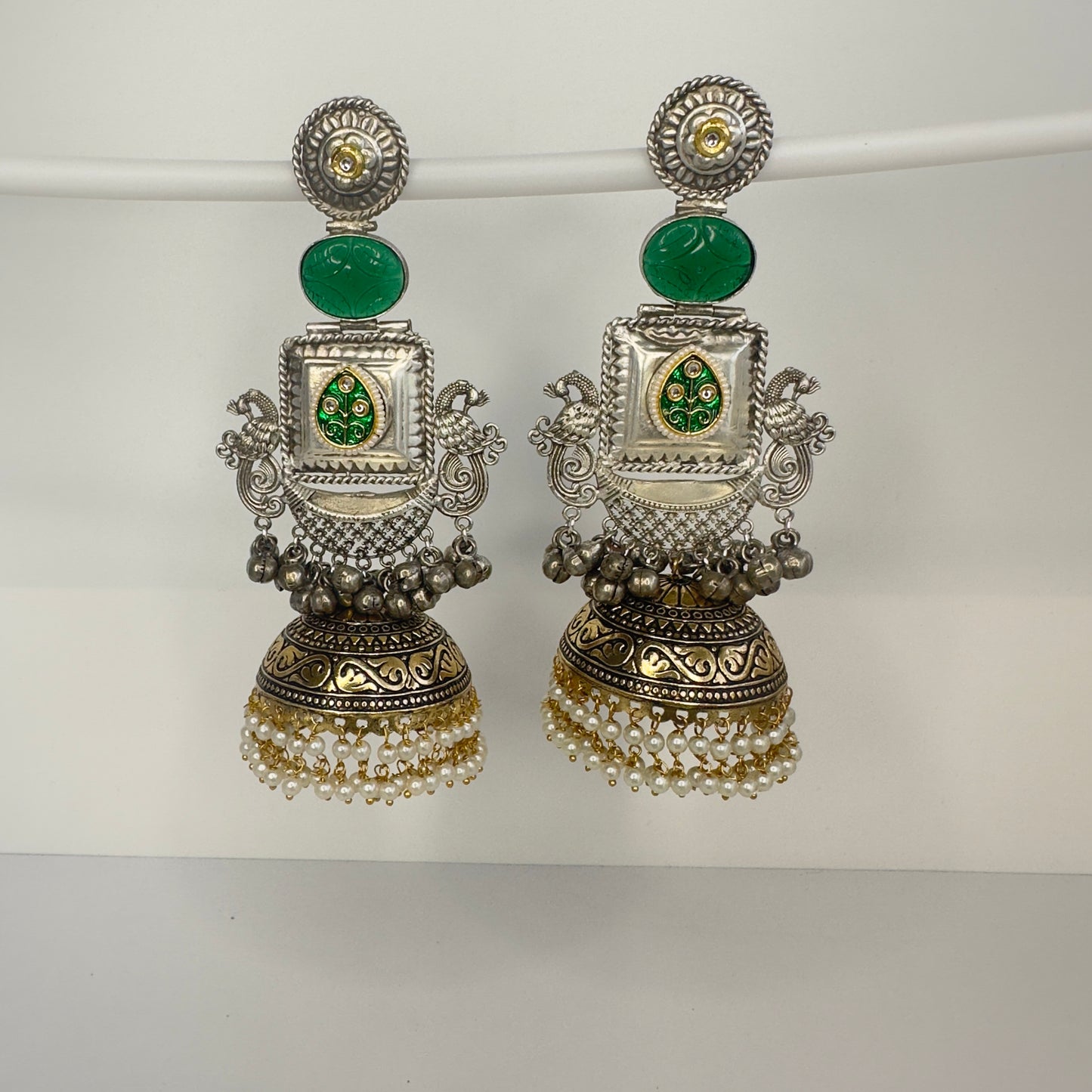 Dual Tone Peacock Jhumka Earrings