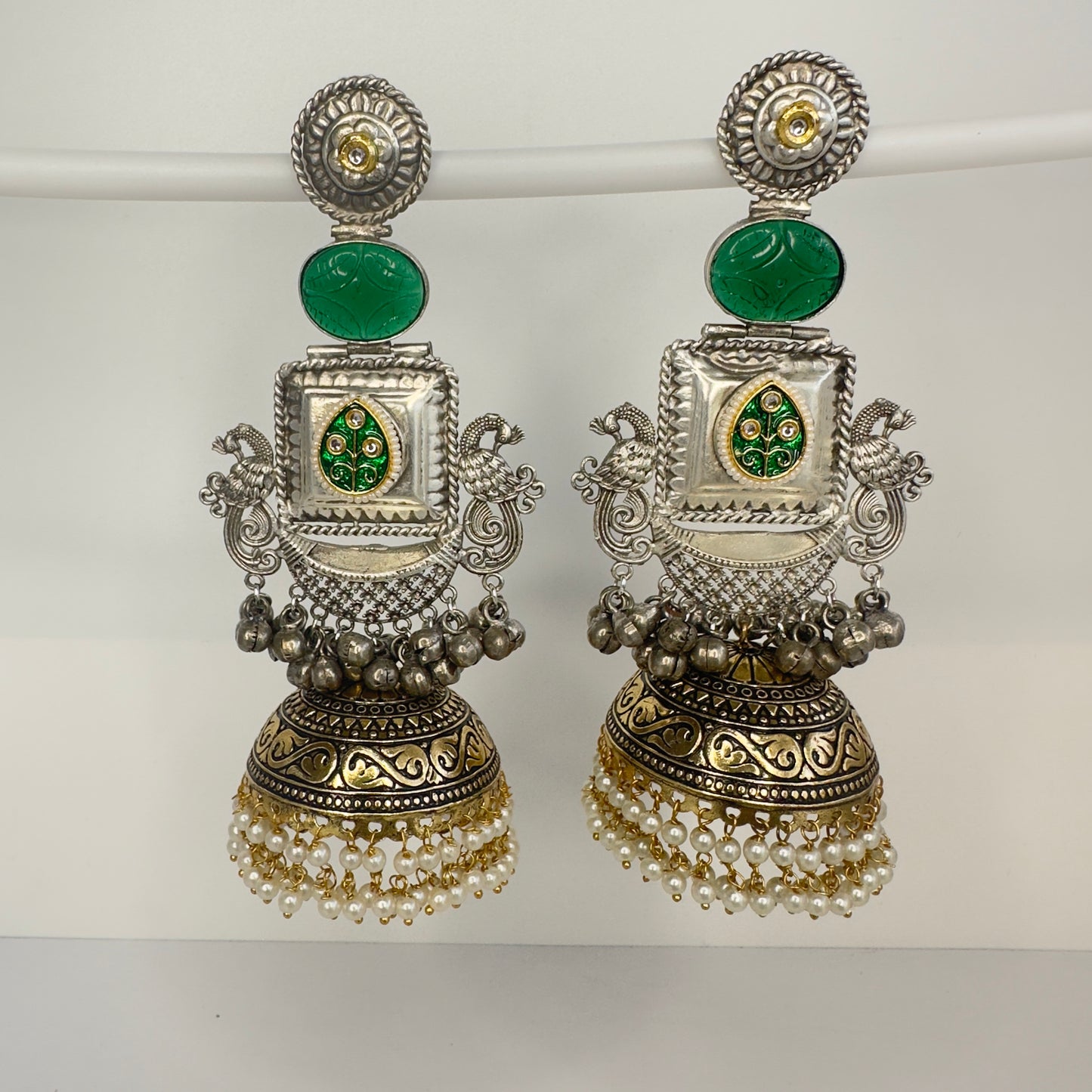 Dual Tone Peacock Jhumka Earrings