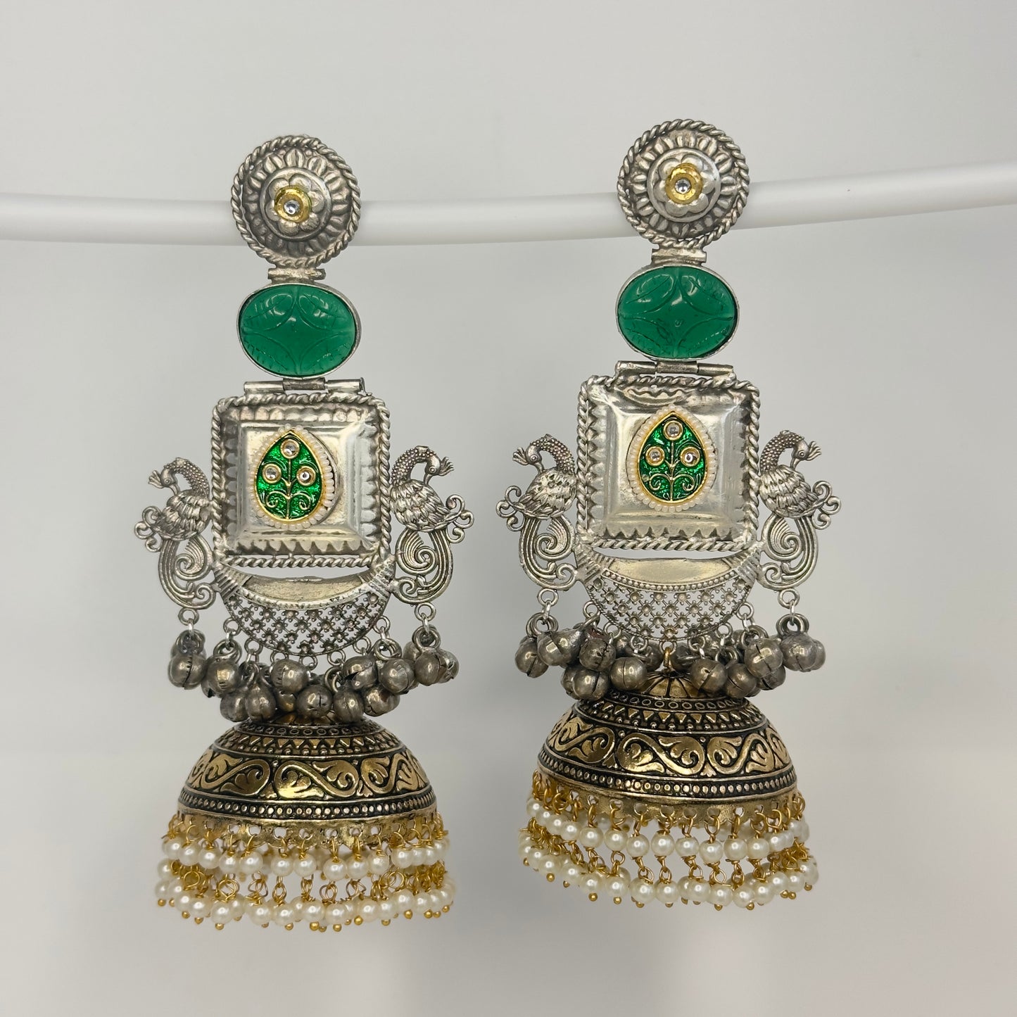 Dual Tone Peacock Jhumka Earrings