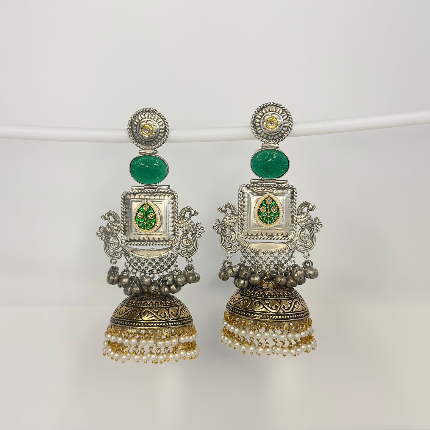 Dual Tone Peacock Jhumka Earrings