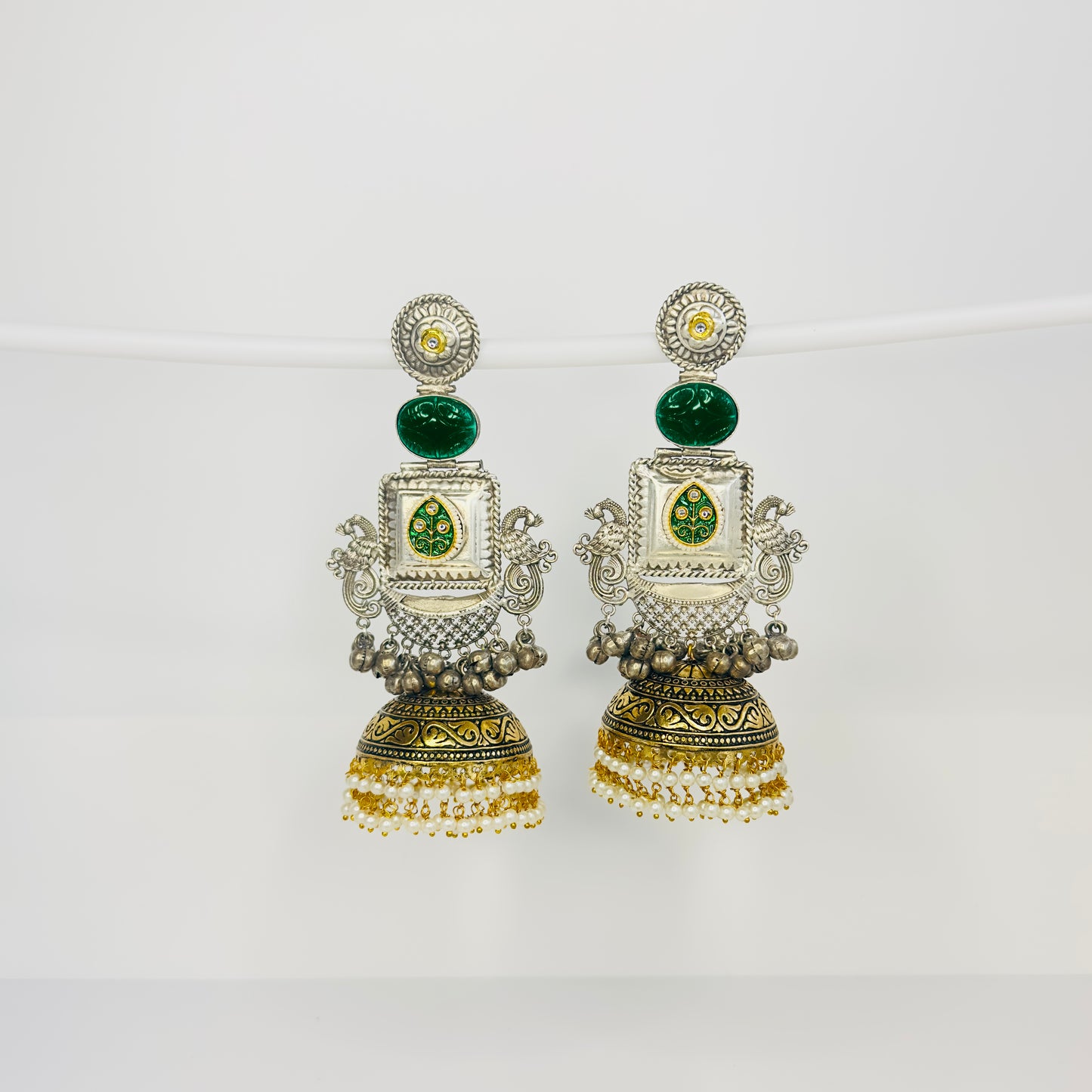 Dual Tone Peacock Jhumka Earrings