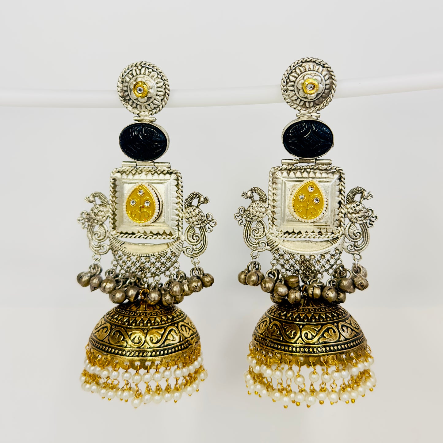 Dual Tone Peacock Jhumka Earrings