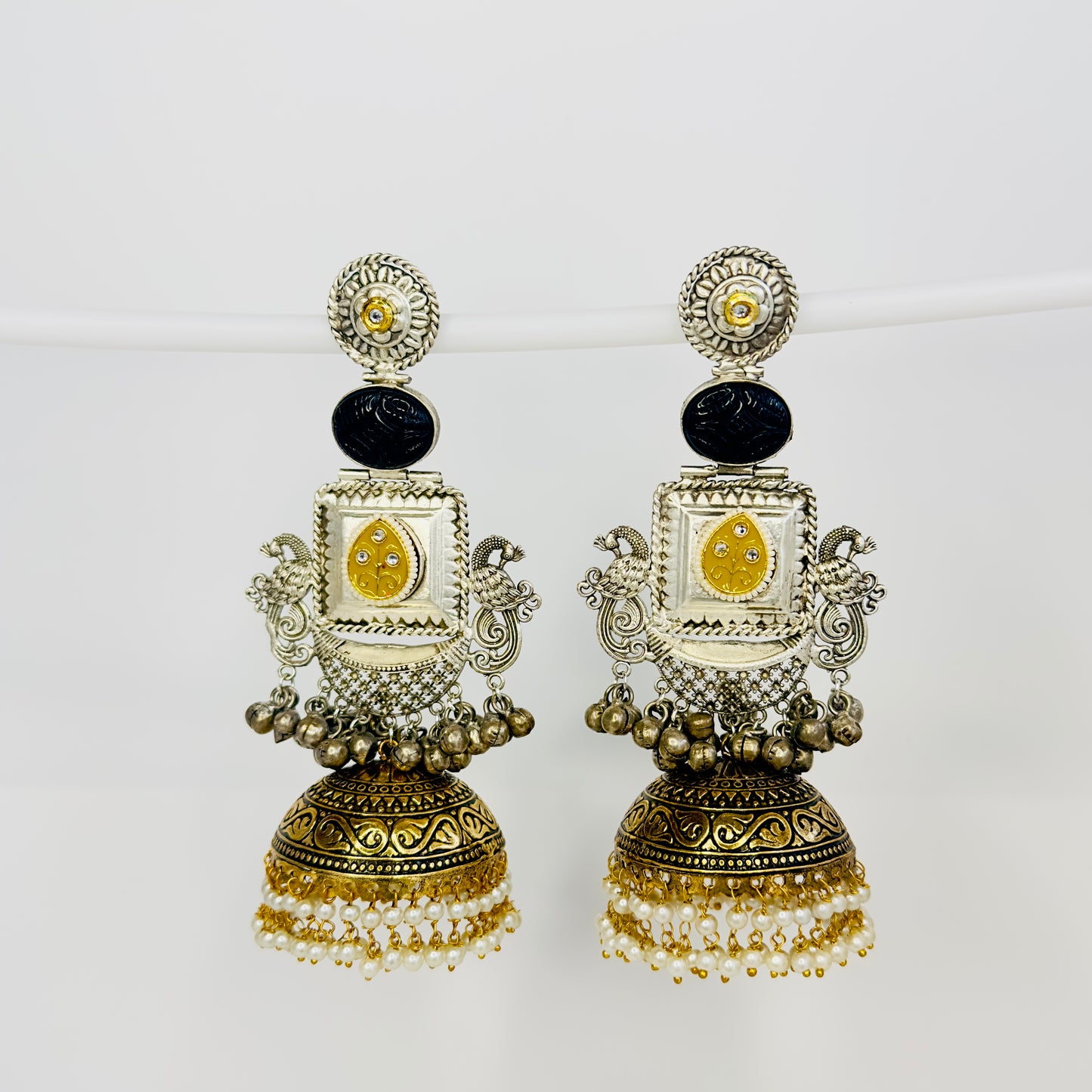 Dual Tone Peacock Jhumka Earrings