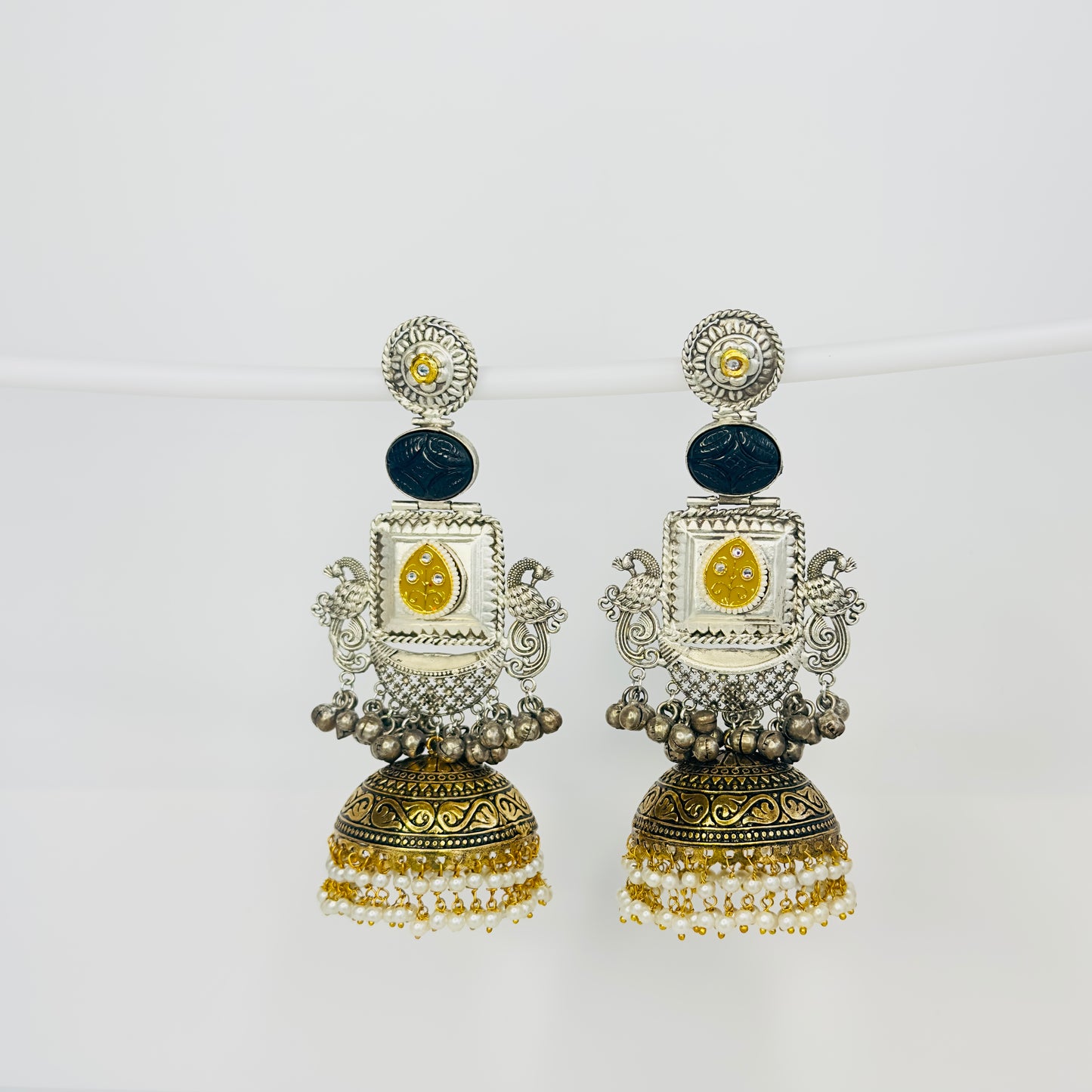Dual Tone Peacock Jhumka Earrings