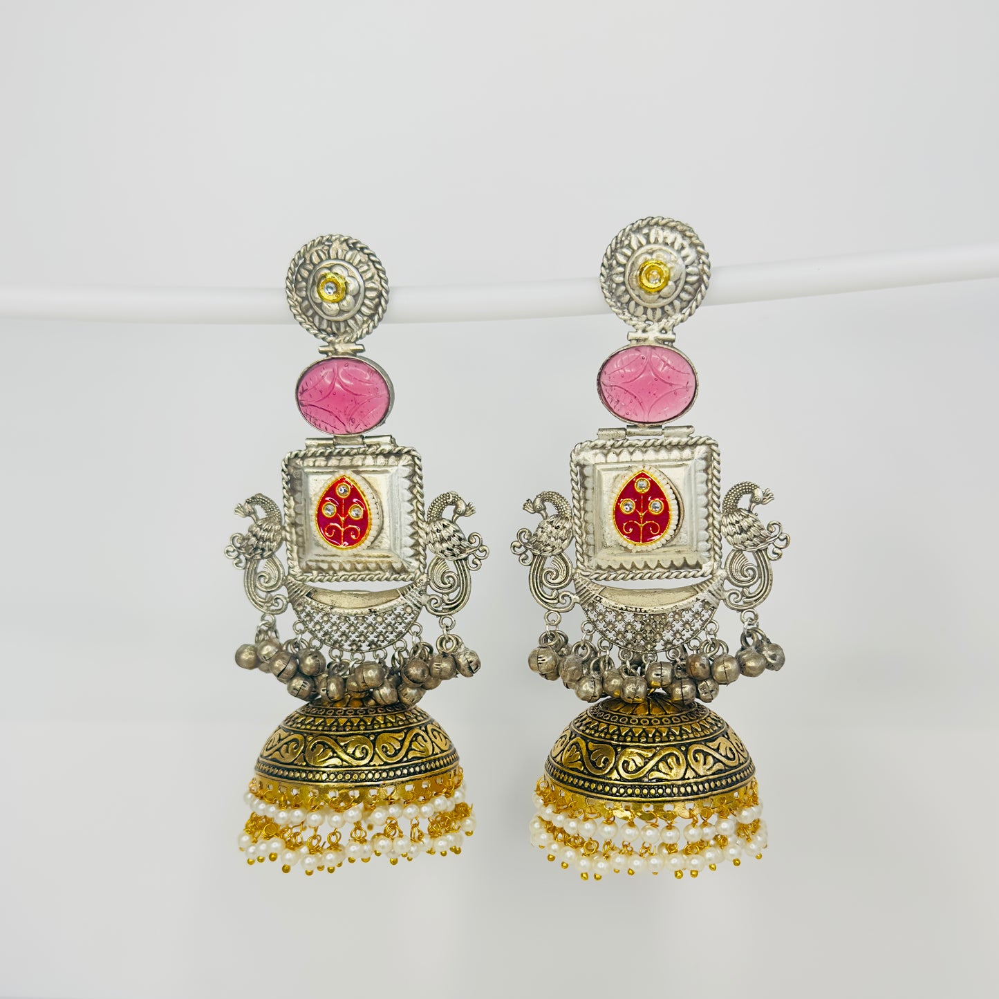 Dual Tone Peacock Jhumka Earrings