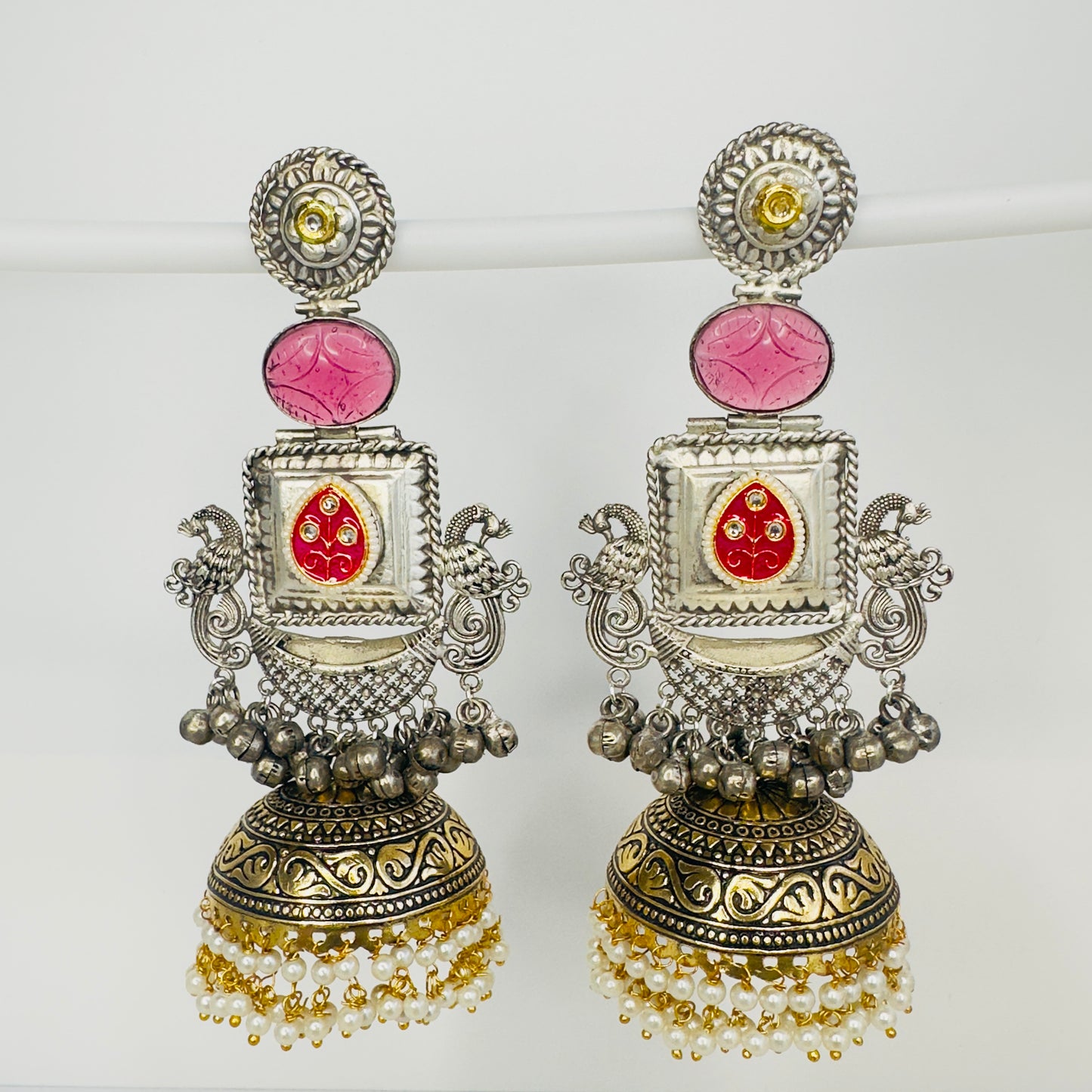 Dual Tone Peacock Jhumka Earrings