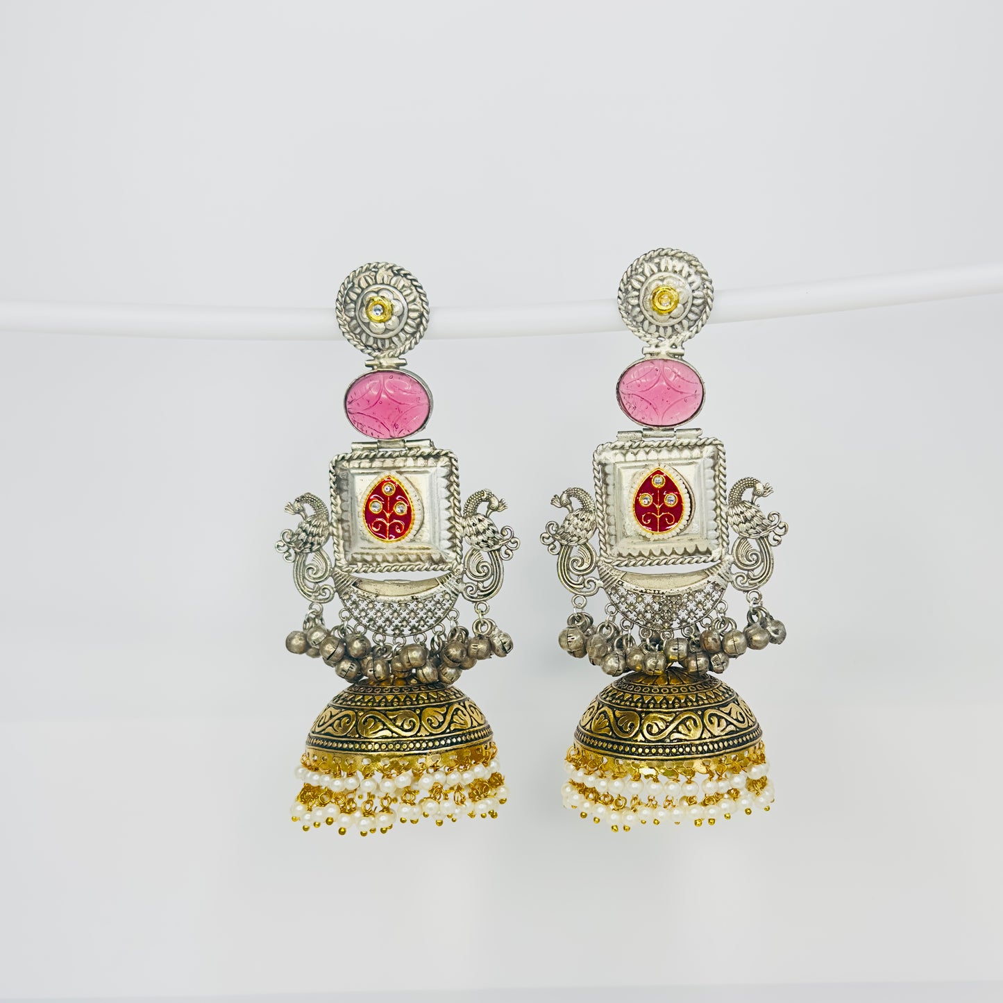 Dual Tone Peacock Jhumka Earrings