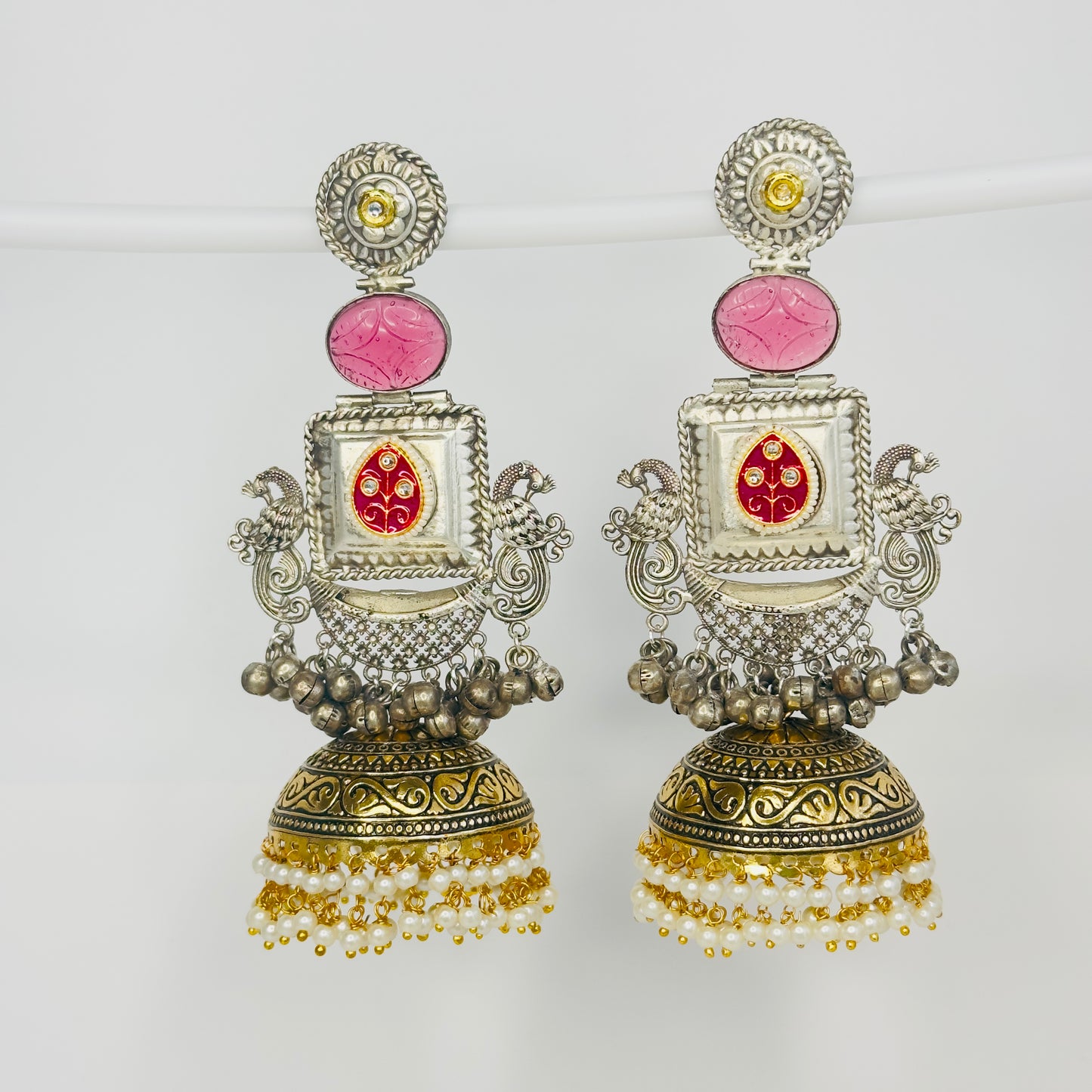 Dual Tone Peacock Jhumka Earrings