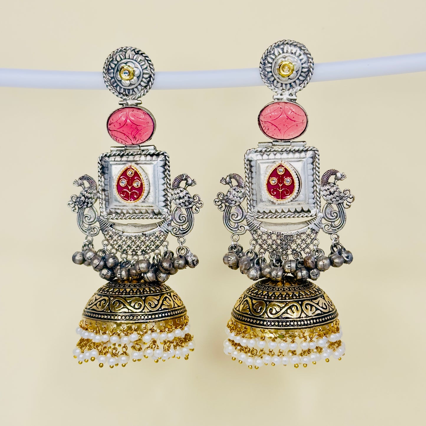 Dual Tone Peacock Jhumka Earrings