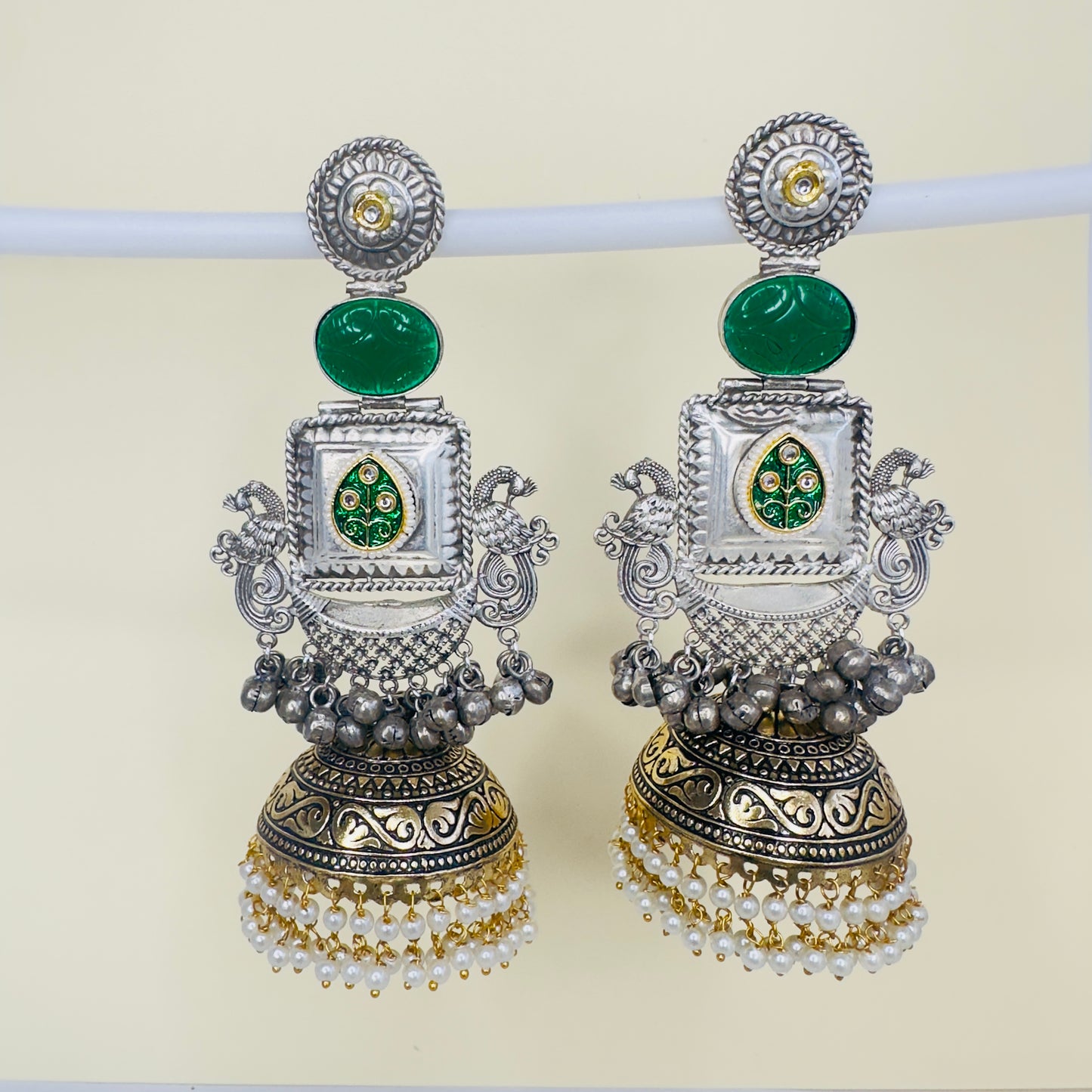 Dual Tone Peacock Jhumka Earrings