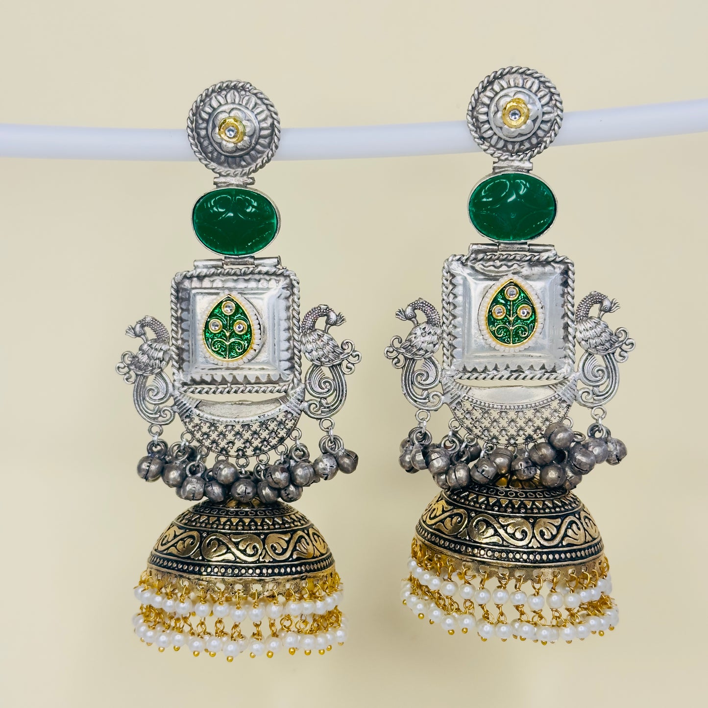 Dual Tone Peacock Jhumka Earrings